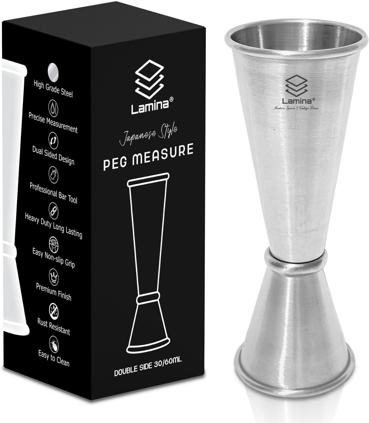 lamina Round Peg Measure 30/60 ml Double-Sided Cocktail Jigger for Bars, Home & Hotels. 1 - Piece Bar Set-picture-27