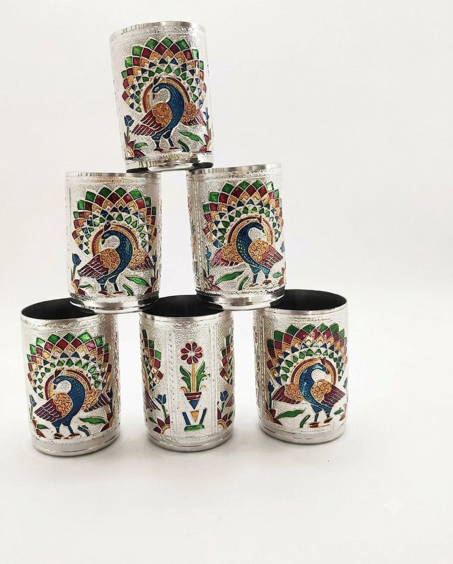 digideal SILVER MEENAKARI GLASS 1 - Piece Bar Set-picture-29