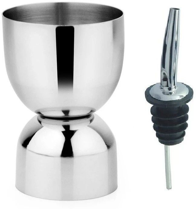 2 PCs Combo Set Stainless Steel 1 PCs 30/60 ML Damru Shape Peg Measure and 1 PCs Pourer Wine Whisky Cocktail Measuring Jigger and Liquor Pourer Home Kitchen Bar Hotel Tool Set 2 - Piece Bar Set-image-31