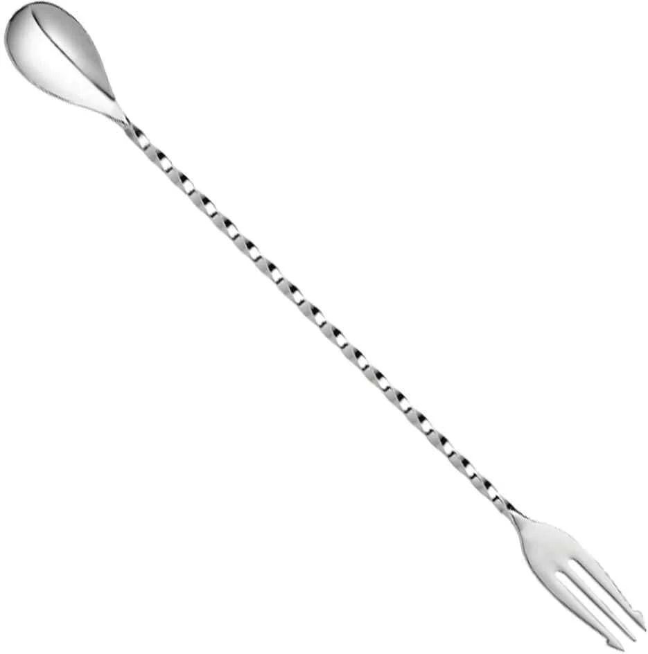 Bar Spoon with Fork | Teardrop Twisted Handle Design | Mixing Bar Spoon 1 - Piece Bar Set-image-29