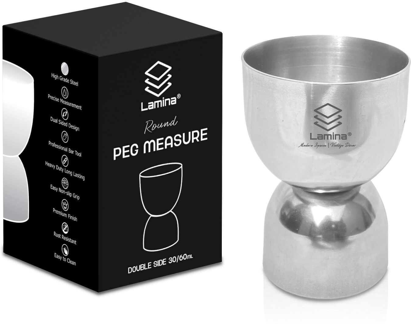 Tall Peg Measure 30/60 ml Double-Sided Cocktail Jigger for Bars, Home & Hotels. 1 - Piece Bar Set-image-37