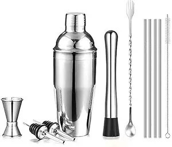 bardecor Cocktail Shaker, Muddler, Bar Spoon, Peg Measure, Pourers & Straw 11 - Piece Bar Set-picture-10