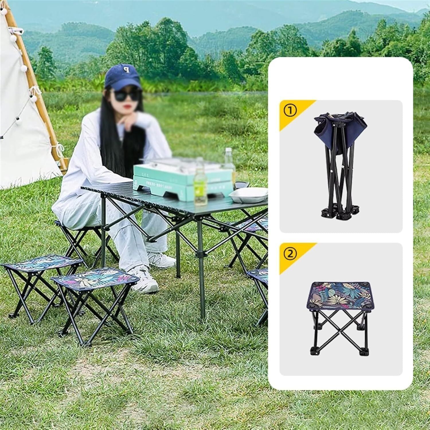 Medium Size Foldable Outdoor Stool for Camping, Fishing & Travel Foldable Steel Inversion Table-image-20
