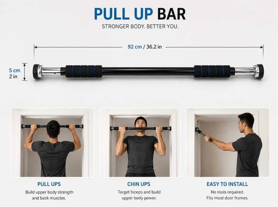Pull-Up Bar for Home Workout | Non-Slip Bar (Load Capacity: 100 Kg) Home use bar Pull-up Bar-image-29
