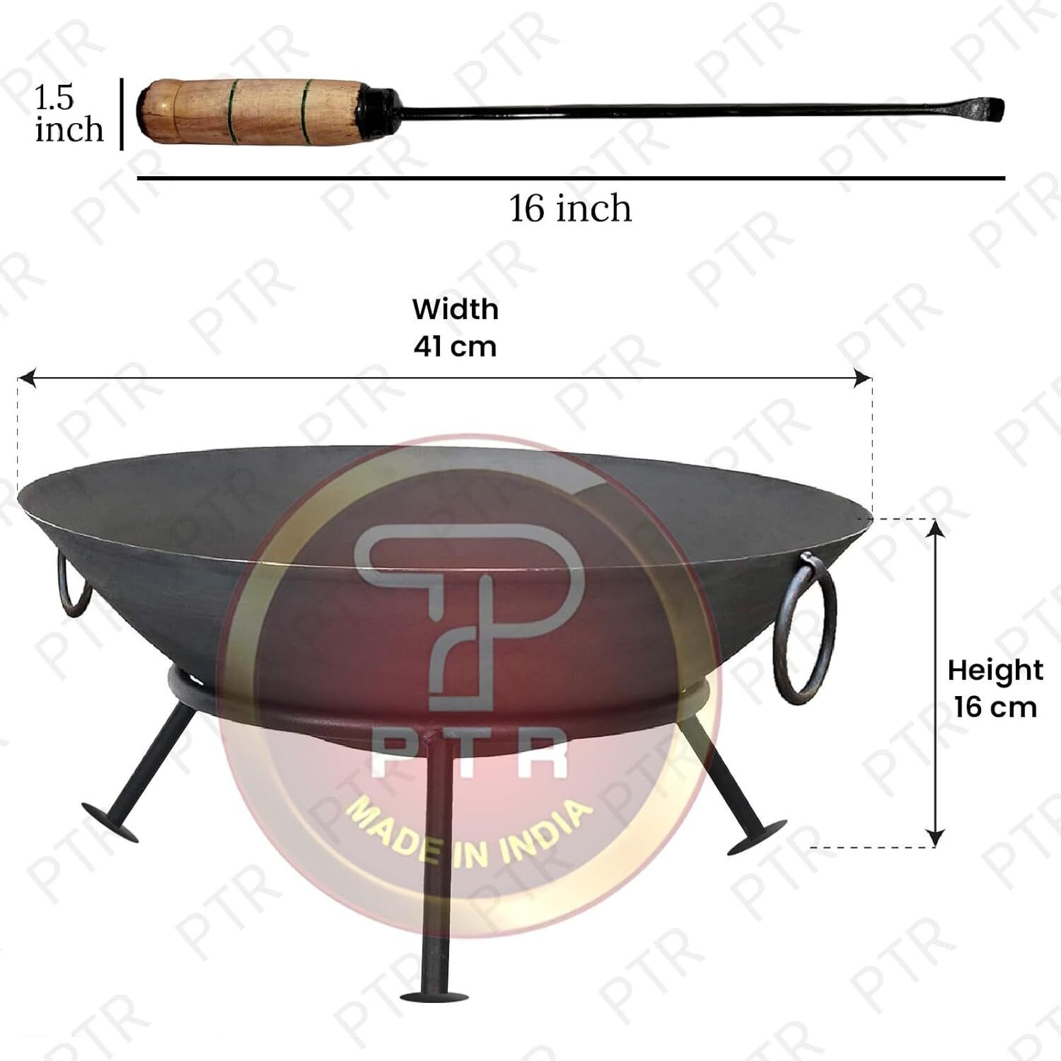 Campfire Iron Bowl 42" Poker 52" & Stand 11" Camping BBQ Outdoor Party Flint Fire Starter