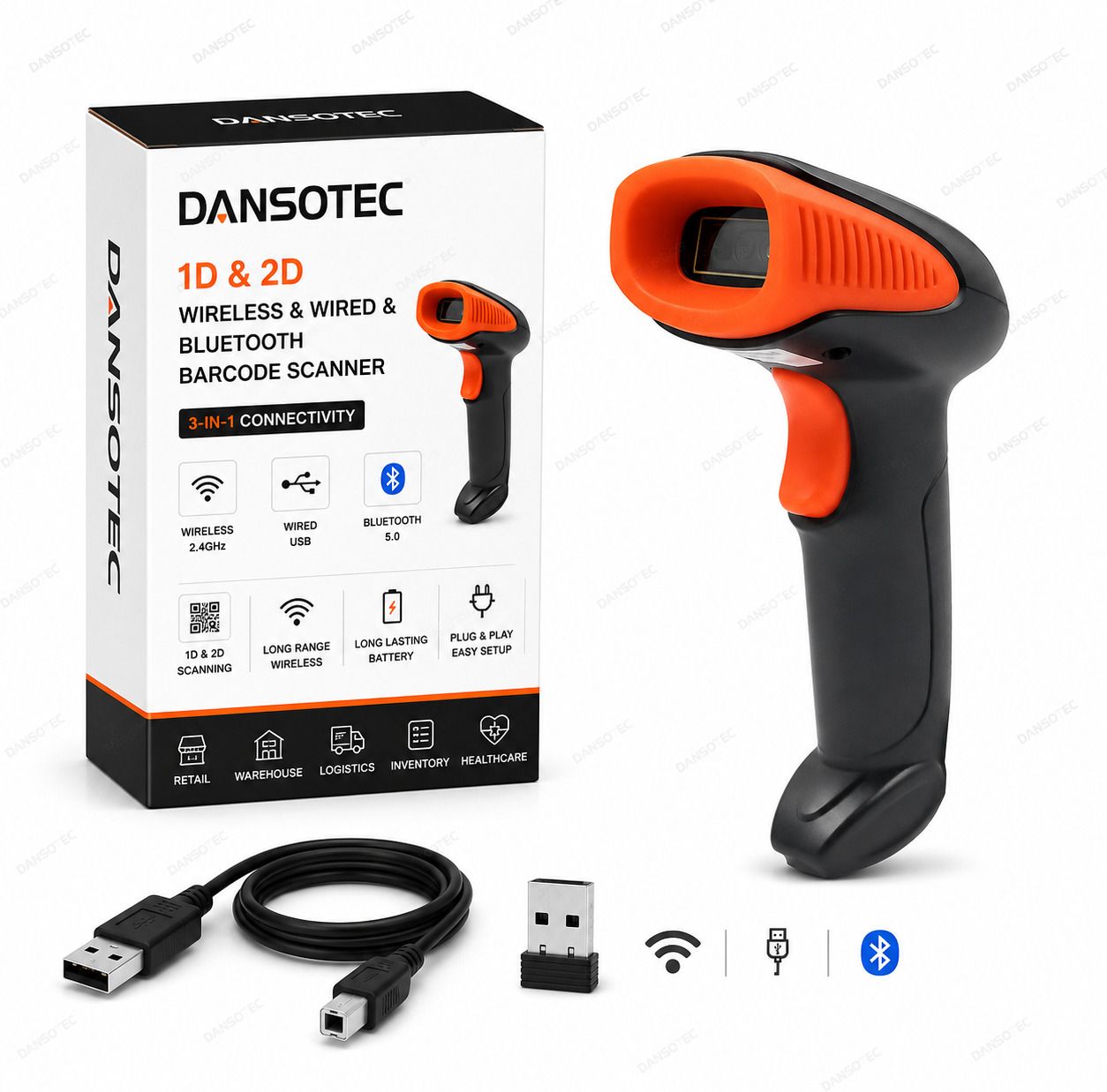 Dansotec Wireless 2D/1D QR Code Barcode Scanner with Bluetooth, USB & 2.4GHz Wireless Connectivity Compatible with Wired 2D Camera Scanning for POS Retail & Inventory 2D Camera Barcode Scanner-image-6