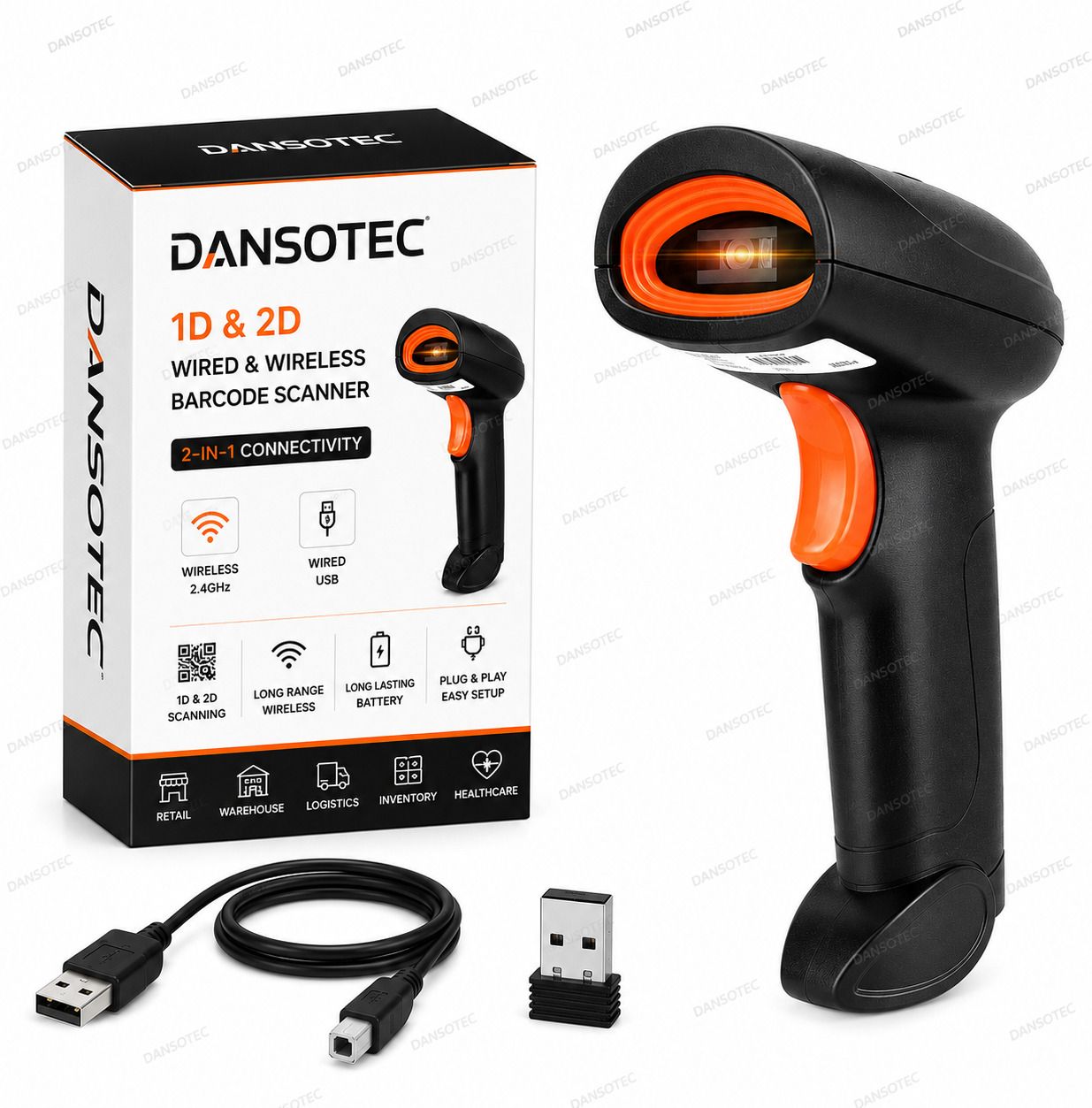 Dansotec Wireless 2D/1D QR Code Barcode Scanner with USB & 2.4GHz Wireless Connectivity – Wired 2D Camera Barcode Scanner for POS, Retail & Inventory 2D Camera Barcode Scanner-image-7
