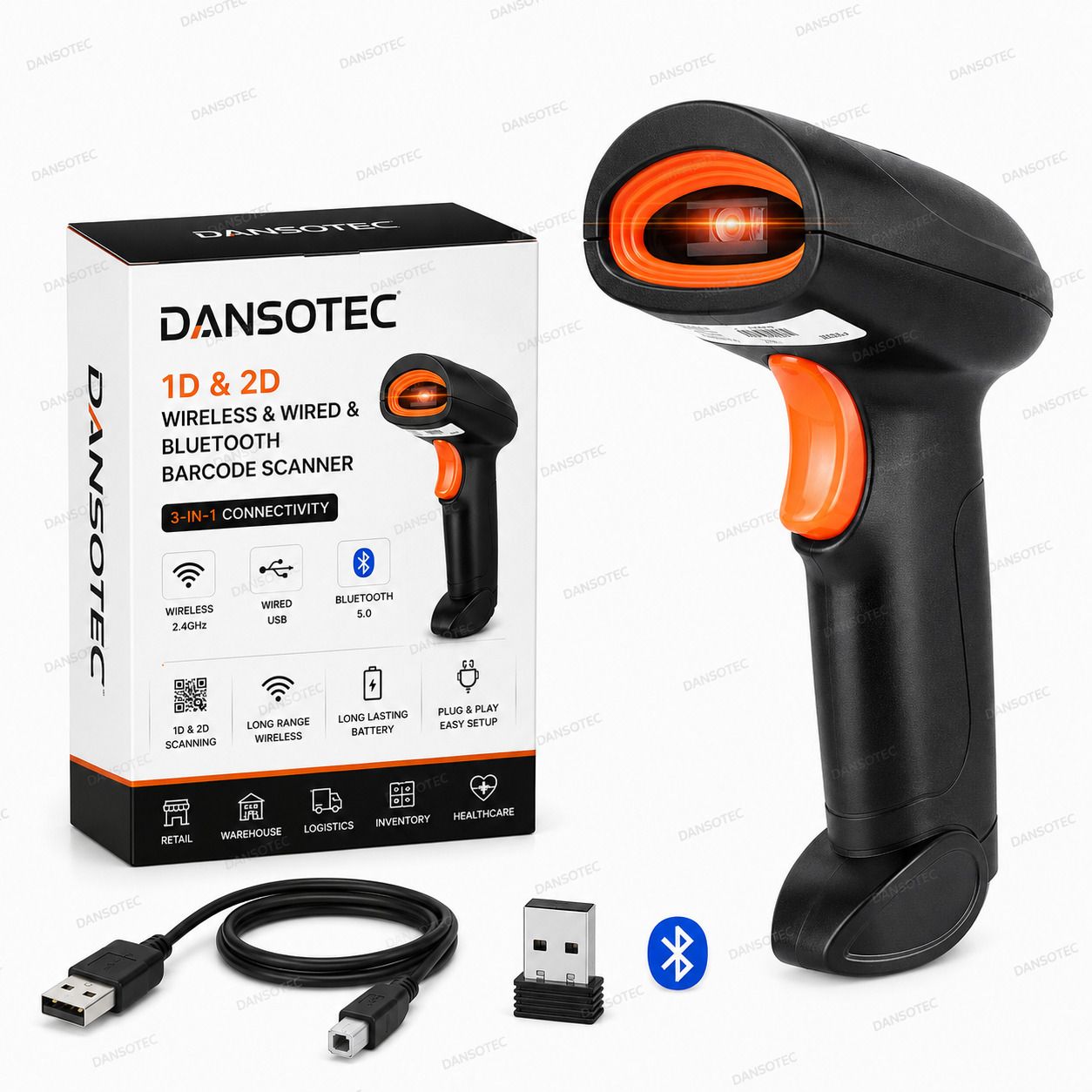Dansotec 2D/1D Wireless Barcode Scanner (Bluetooth + USB + 2.4GHz) with QR Code Support – Ideal for Retail, Billing & Inventory Management 2D Camera Barcode Scanner-image-41