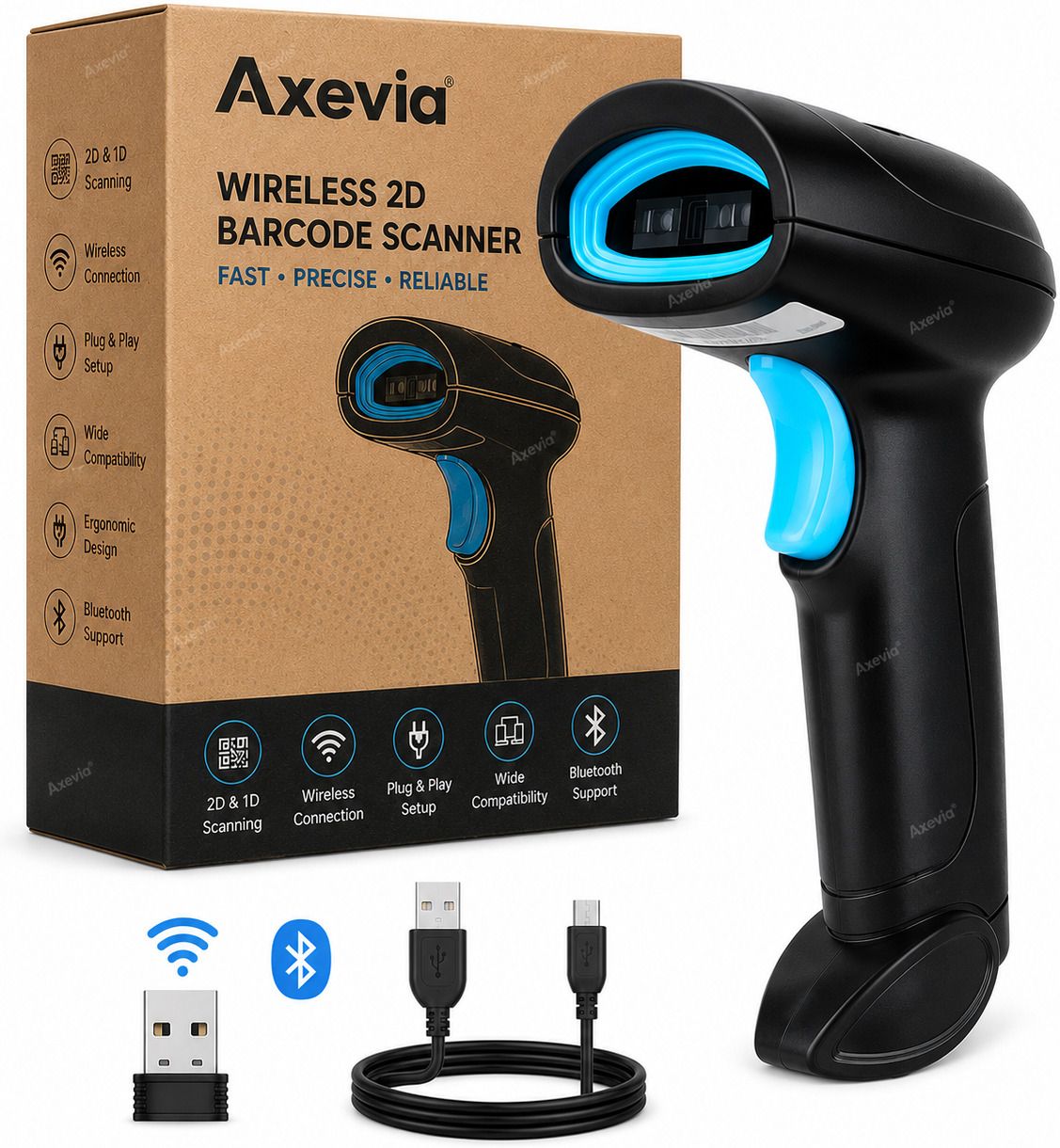 Axevia AXEVIA Bluetooth Barcode Scanner Barcode Scanner 1D/2D Wireless Bluetooth Wired USB QR Code Reader 2D Camera Barcode Scanner-picture-27