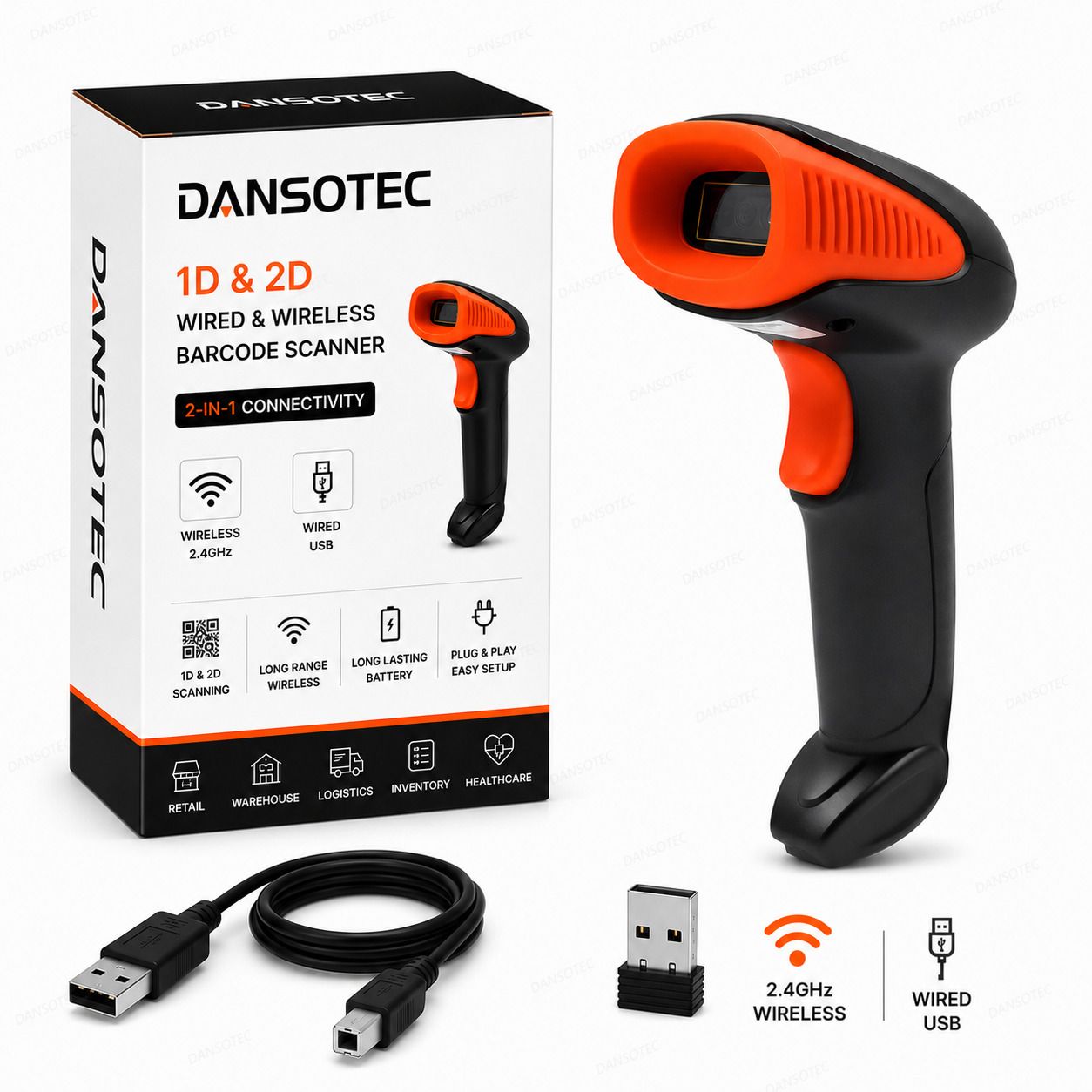 Dansotec 2D/1D Wireless Barcode Scanner (USB + 2.4GHz) with QR Code Support – Ideal for Retail, Billing & Inventory Management 2D Camera Barcode Scanner-image-42