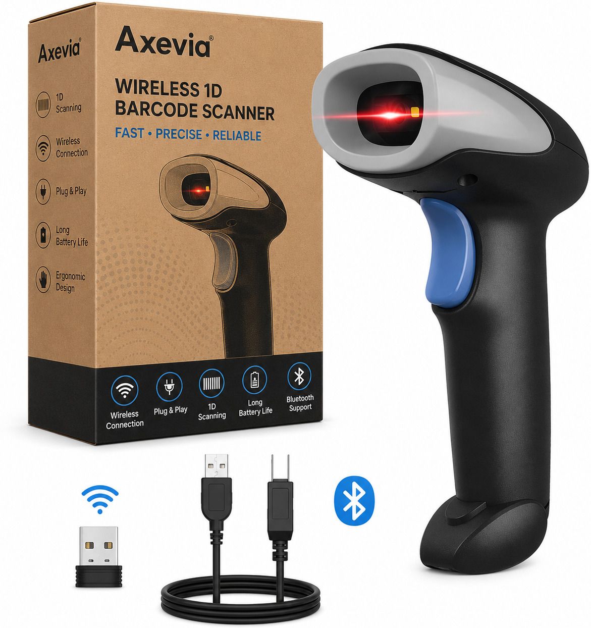 Axevia Bluetooth Barcode Scanner Wireless Barcode Reader | Wired QR Code Scanner 2D Camera Barcode Scanner-image-9