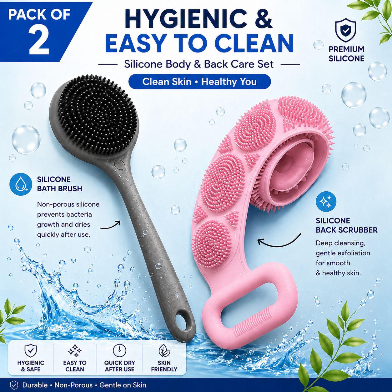 Pack of 2 Silicone Bath Scrubber Combo for Deep Cleansing & Exfoliation-image-14