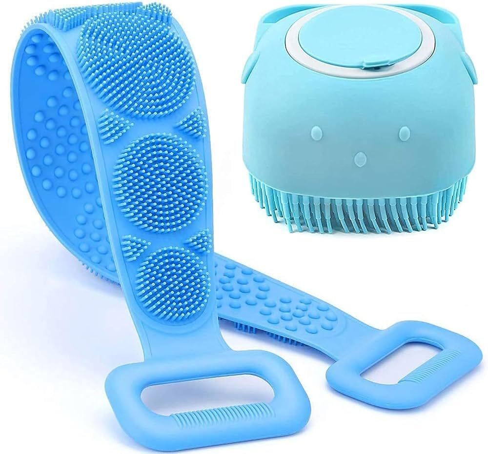 2 in 1 Bath Combo of Silicone Body Back Scrubber & Bathing Brush (multicoore)-image-46