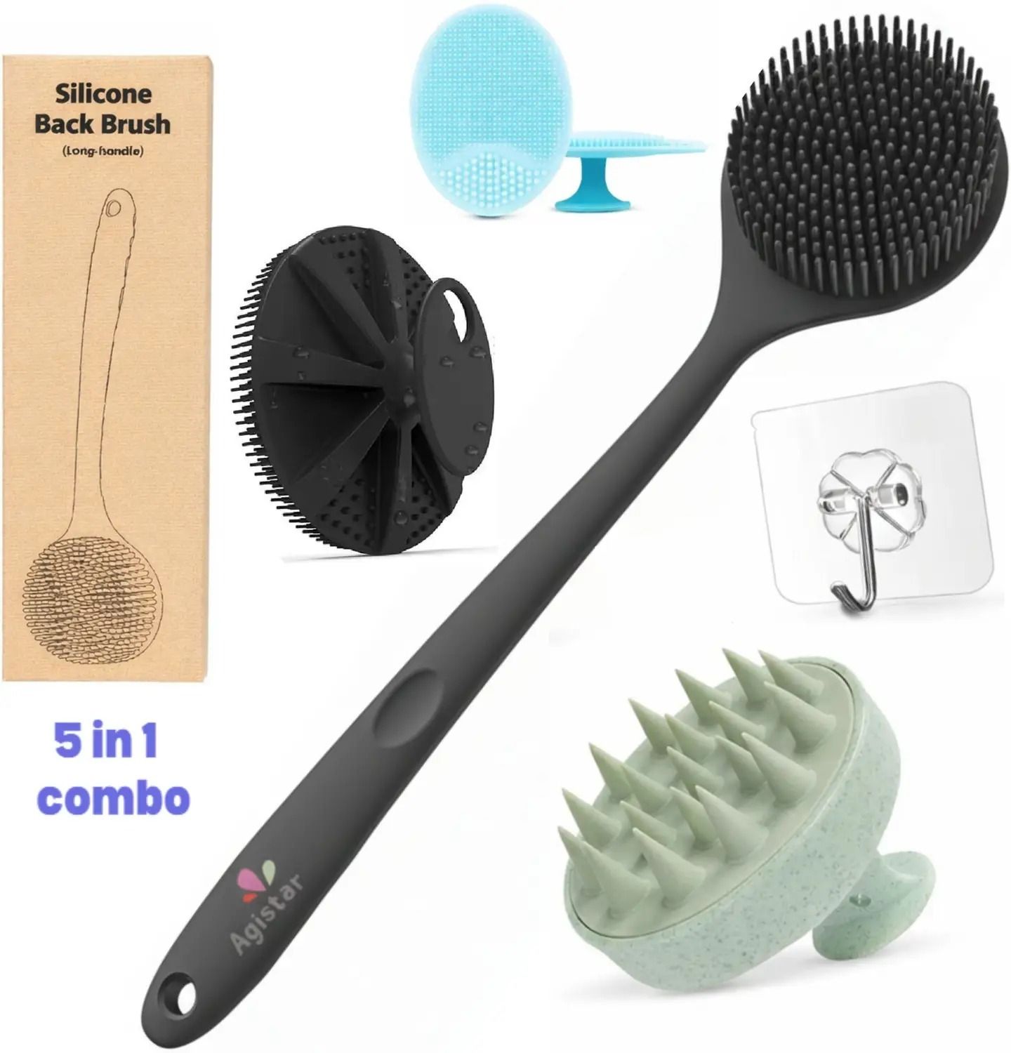 adclickz branding Adclickz Silicone Back Scrubber Long Handle Bath Brush Body-picture-11