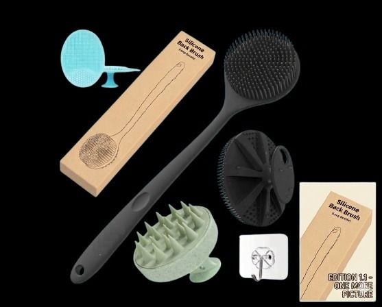 Silicon Shower Bath Back Brush+Body Scrubber+Scalp Massager+Face Scrubber+Hooks-image-27