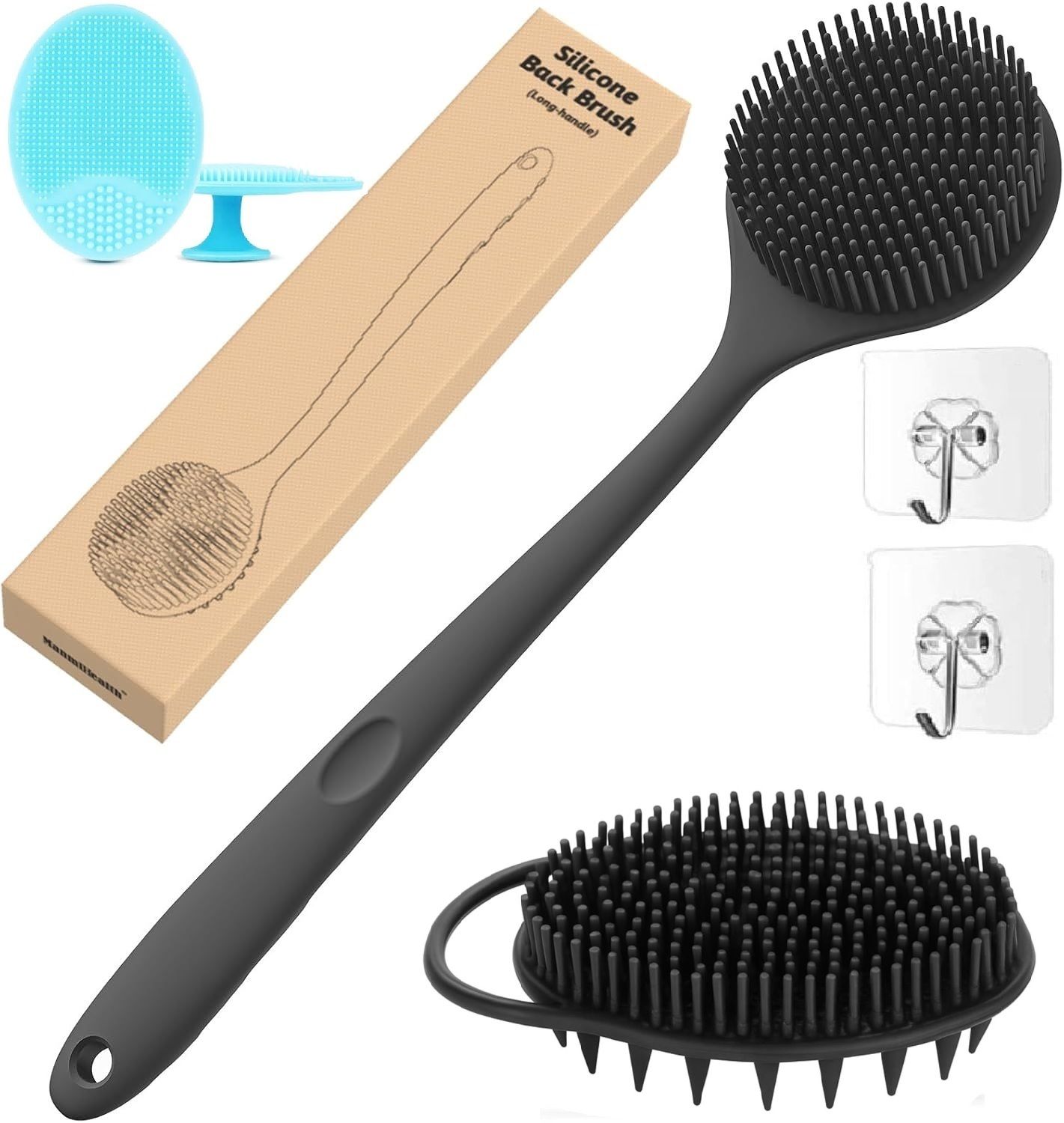 kroywen Silicon Shower Bath Back Brush+2in1 Body & Shampoo Scrubber+Face Scrubber+Hook-2-picture-33