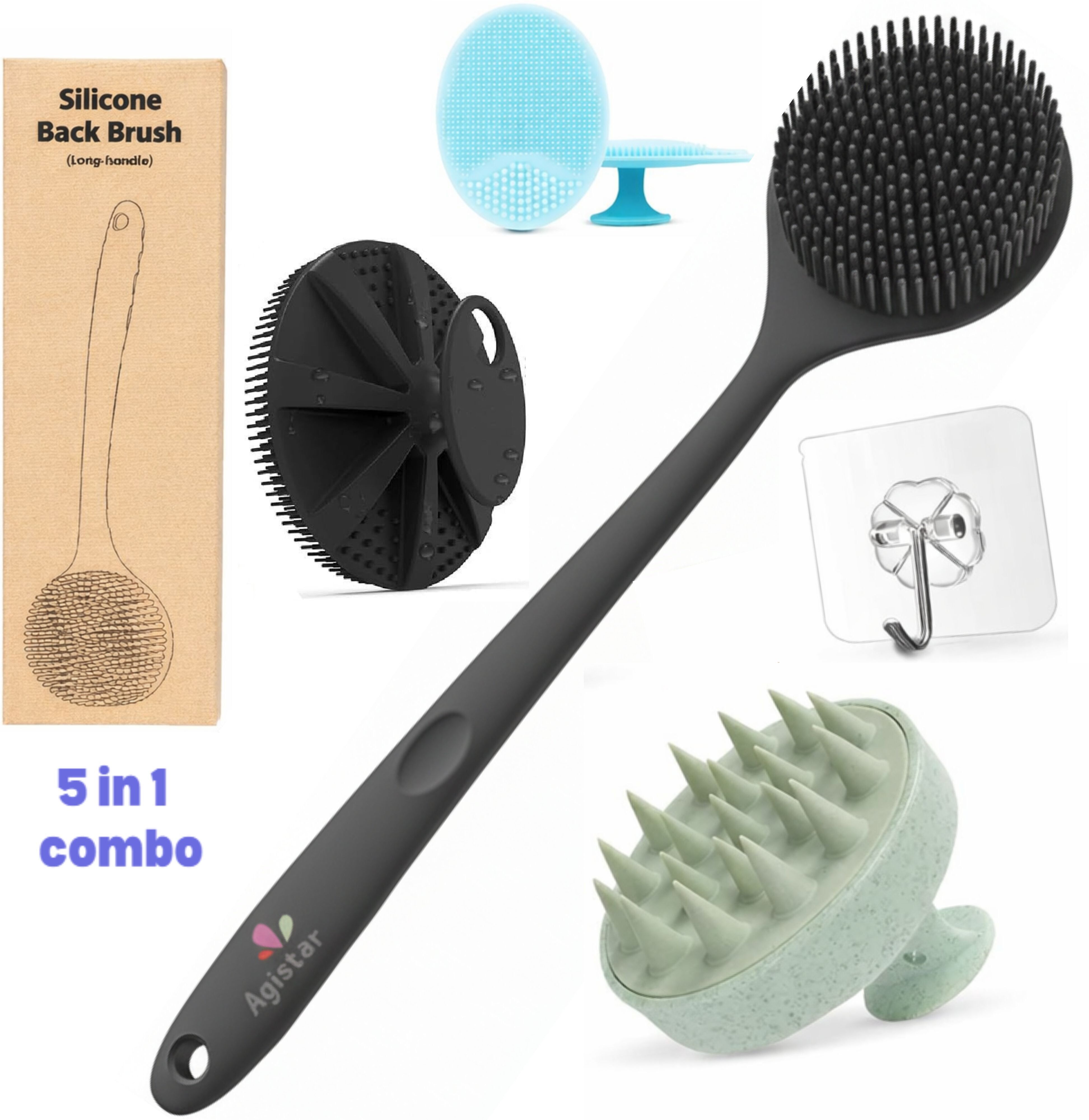 Silicon Shower Bath Back Brush+Body Scrubber+Scalp Massager+Face Scrubber+Hooks-image-30