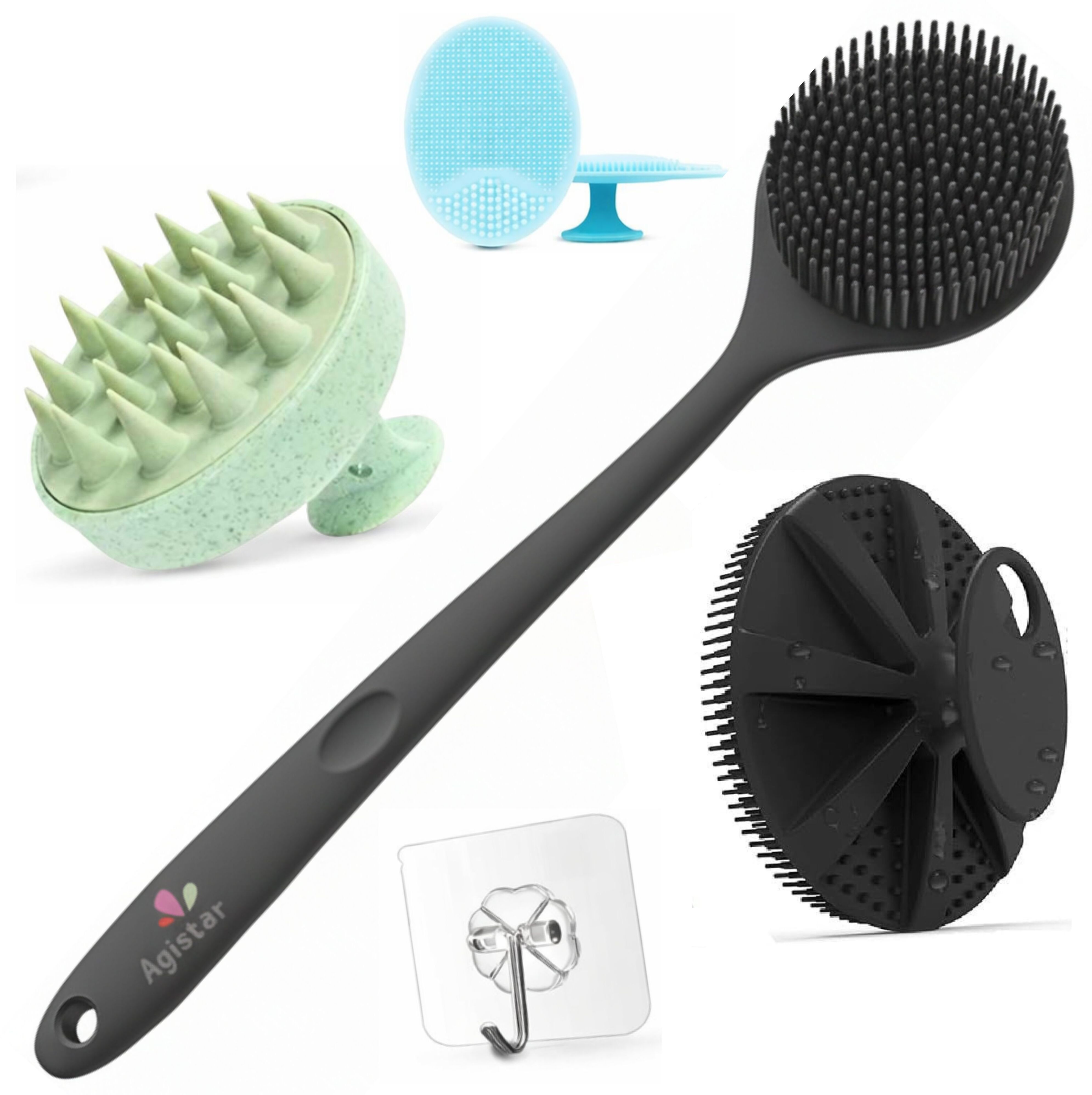 Silicone Bath Scrubber 5 in 1 Back Brush Body Exfoliating Scalp Face Cleaner Set-image-36