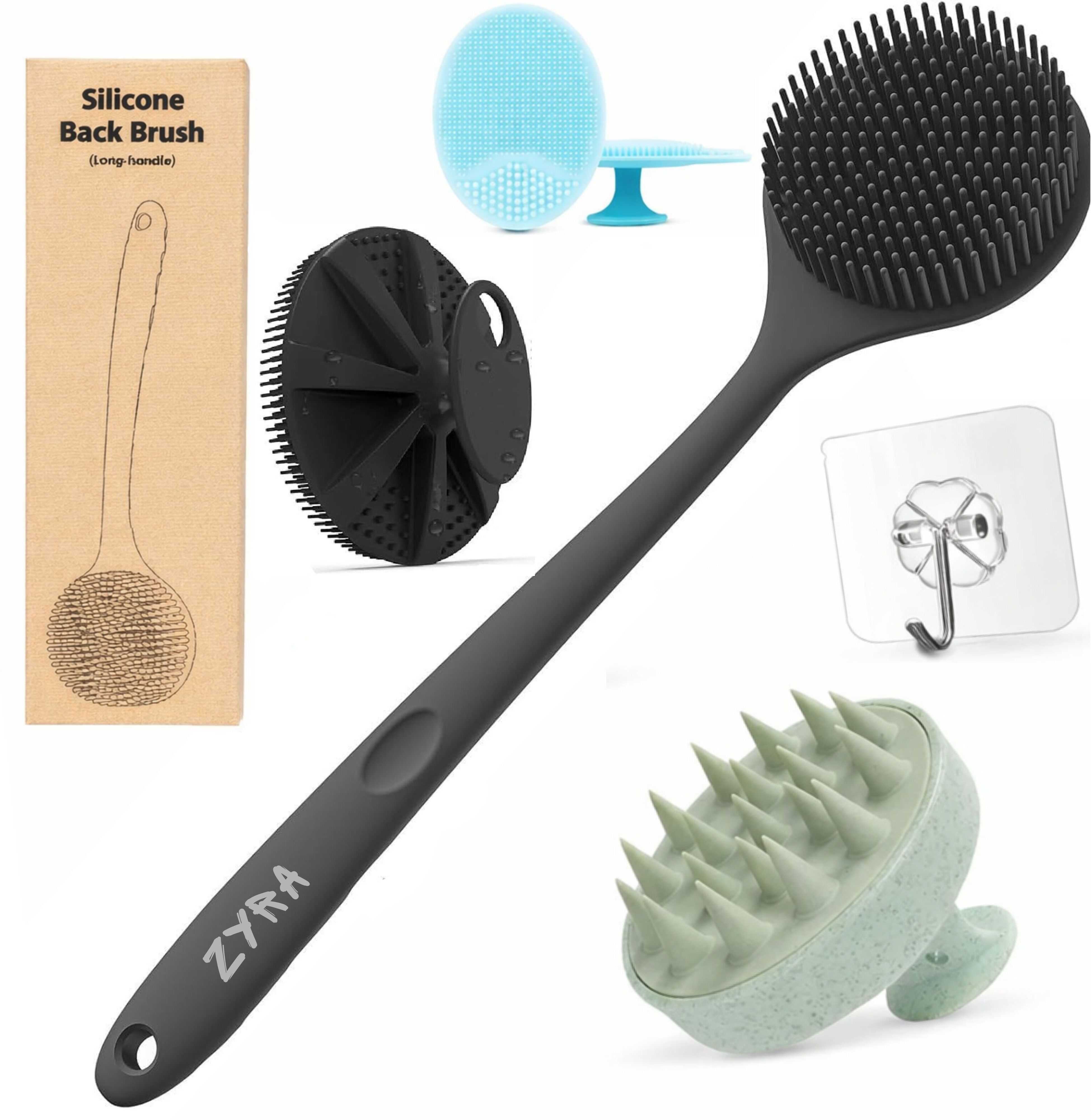 Silicone Back Scrubber Long Handle Bath Brush Body Scalp Massager Face Scrubber-image-43