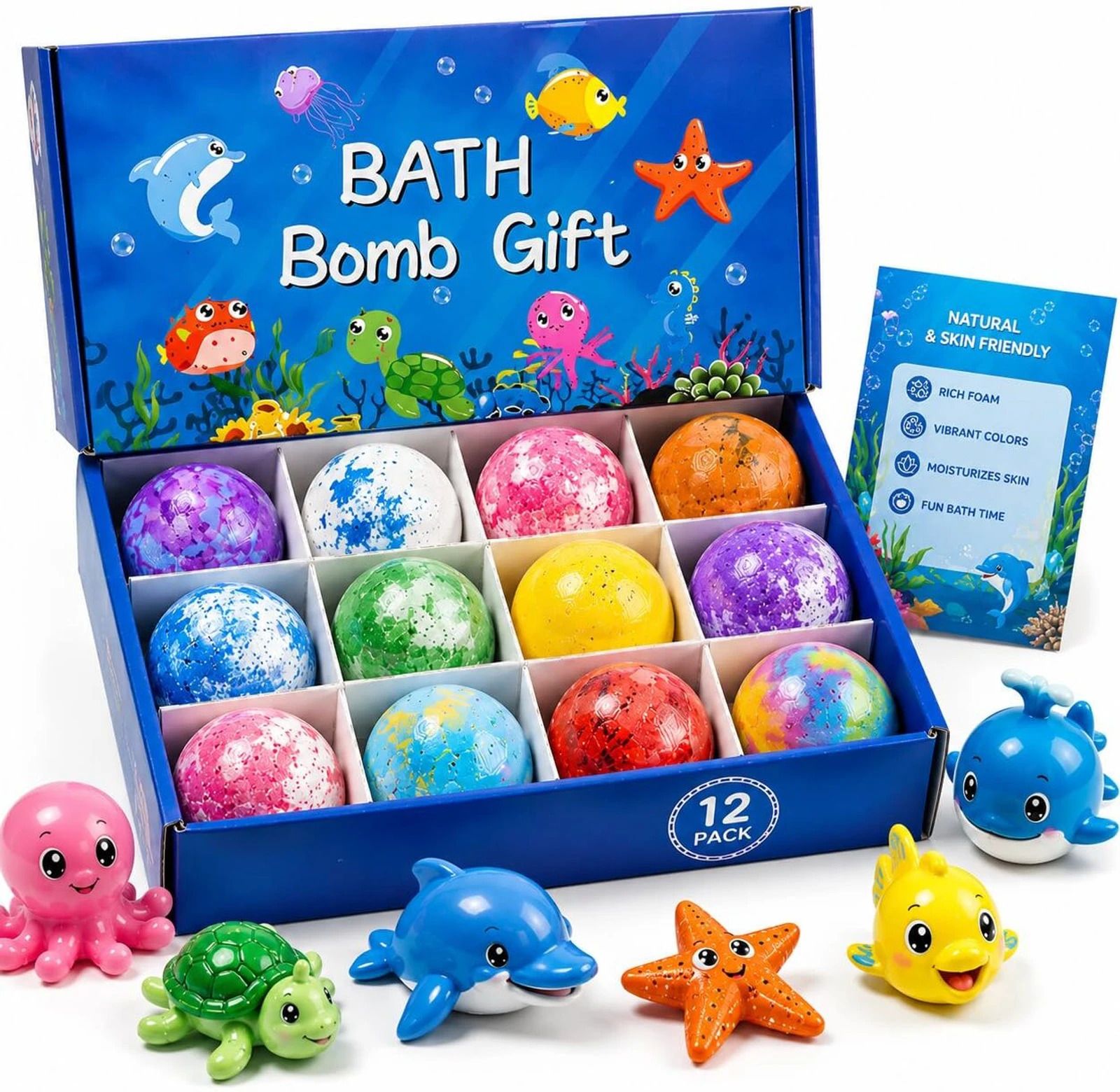 jancom Kids Ocean Theme Bath Bomb Gift Set Surprise Bath Bombs, 12pcs, with Ocean-picture-3