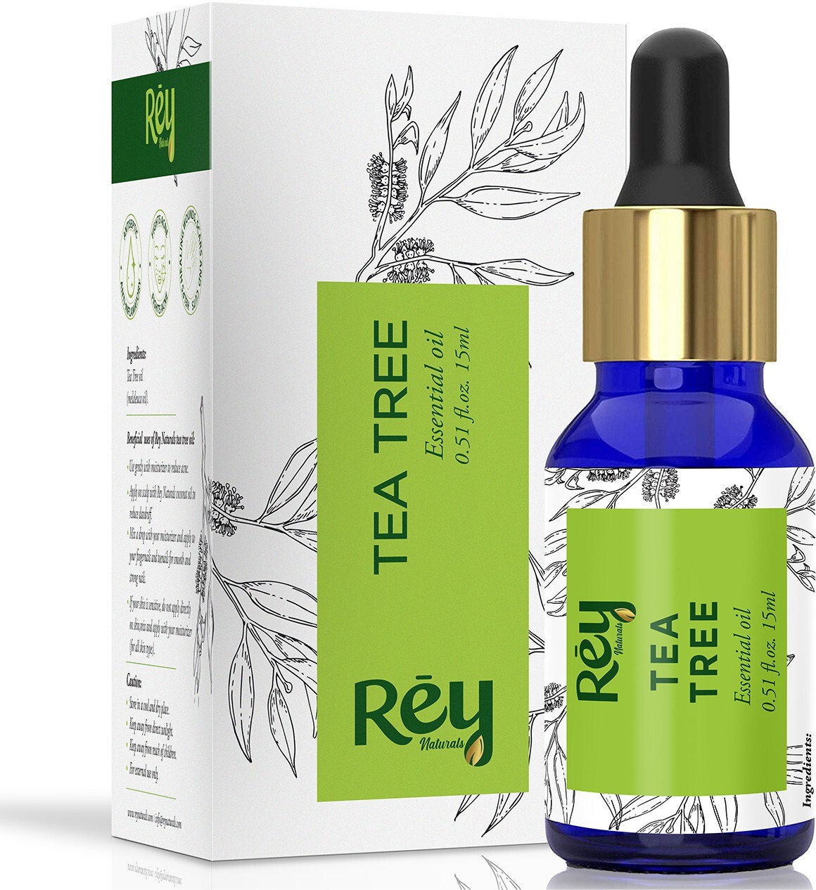 Rey Naturals Pure Tea Tree Essential Oil For Hair Growth, Skin & Face Care, Tea Tree Oil For Dandruff, Acne, Mosquito Repellent