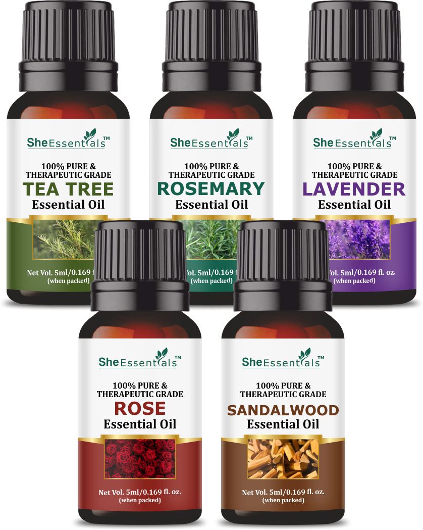 she essentials Combo Essentials Oil Rose| Rosemary| Lavender| Tea Tree| Sandalwood Pack of 5-picture-24