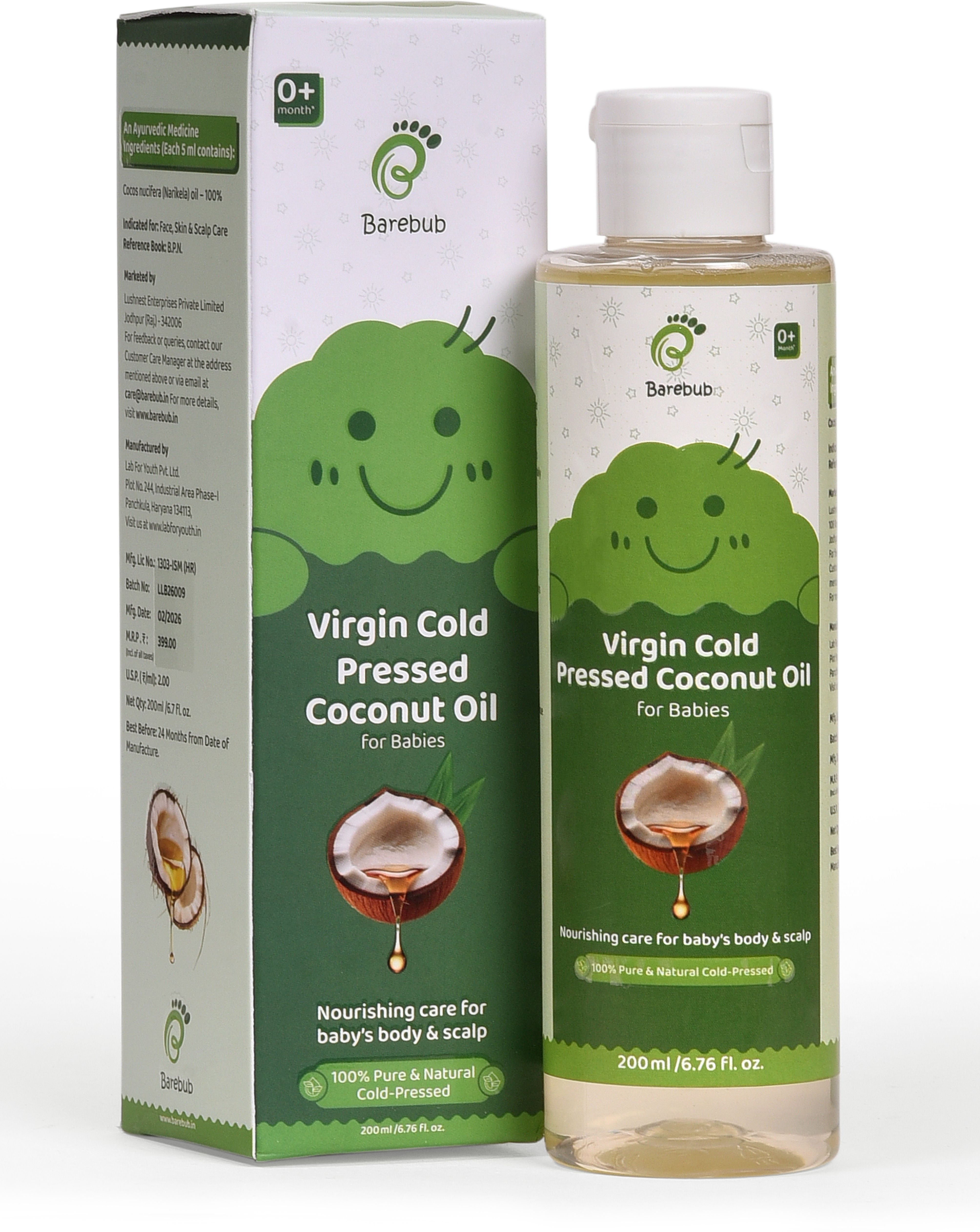 barebub Virgin Cold Pressed 100% Natural Coconut Oil for New Born Babies for Skin & Hair-picture-41