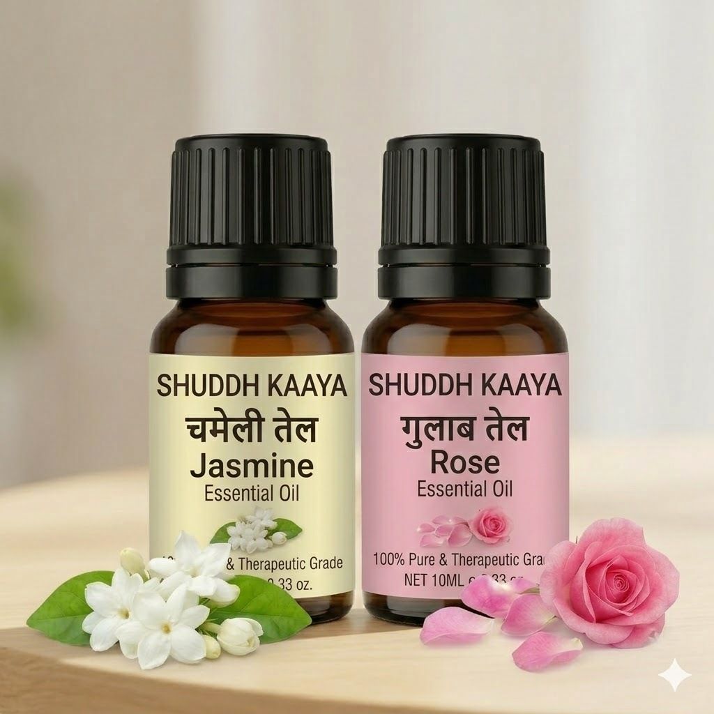 shuddh kaaya Combo of 2 Essential Oils - Jasmine & Rose for Aromatherapy, Room Diffuser-picture-26