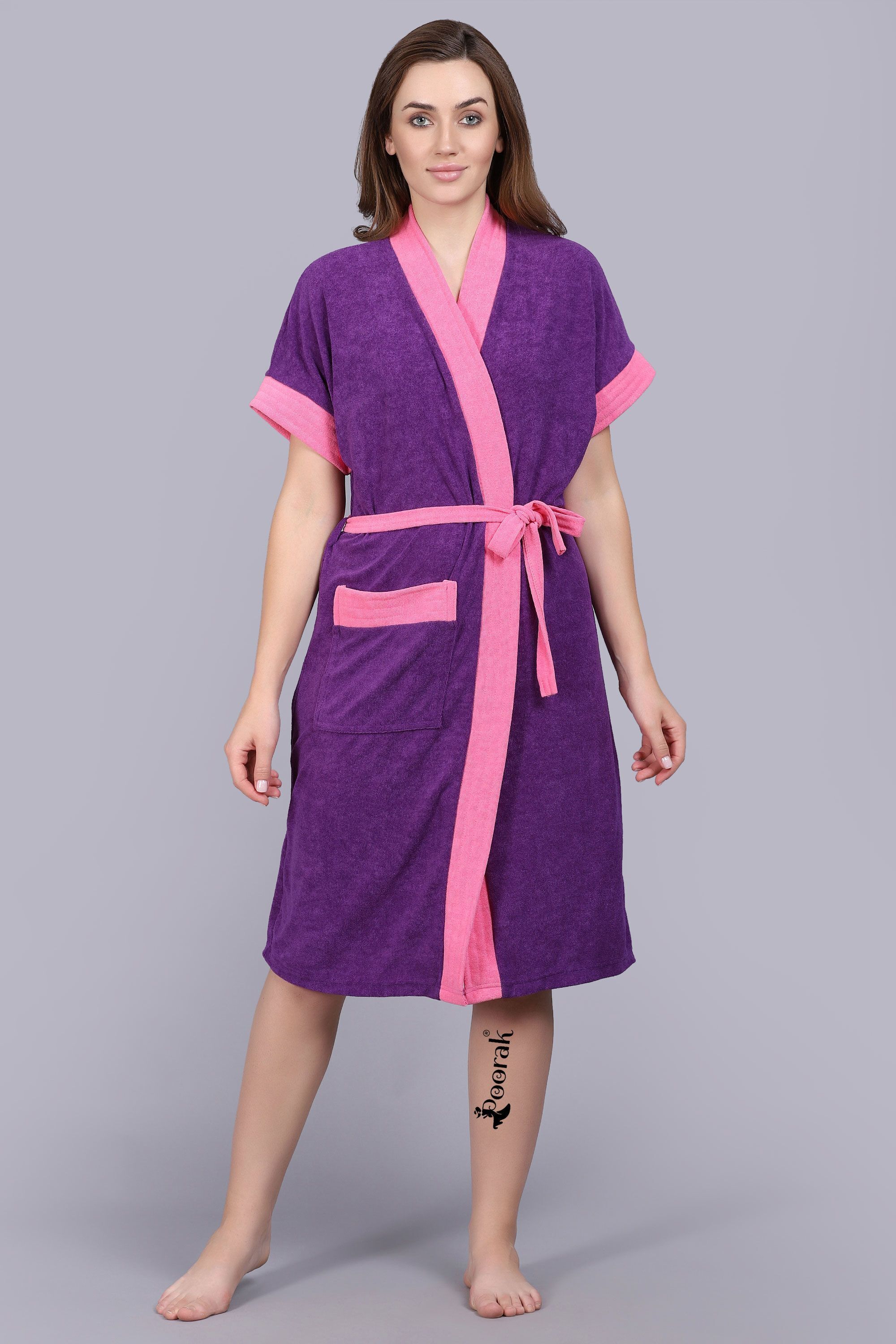 poorak Pink Purple Free Size Bath Robe-picture-24