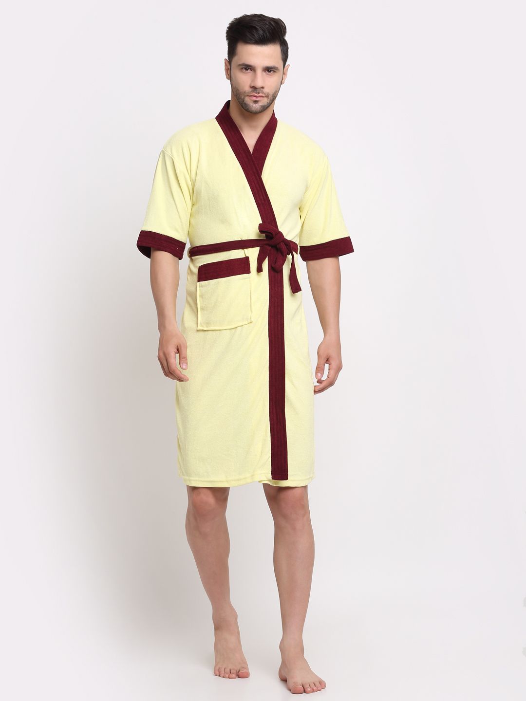 creeva Yellow & Wine Free Size Bath Robe-picture-10