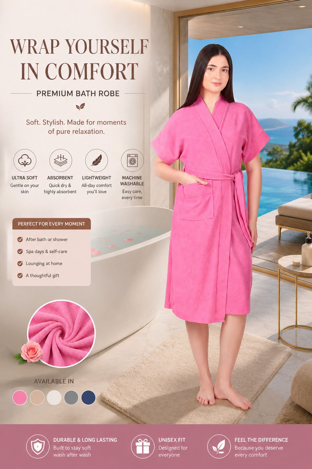 jmjw & sons Pink Medium Bath Robe-picture-30