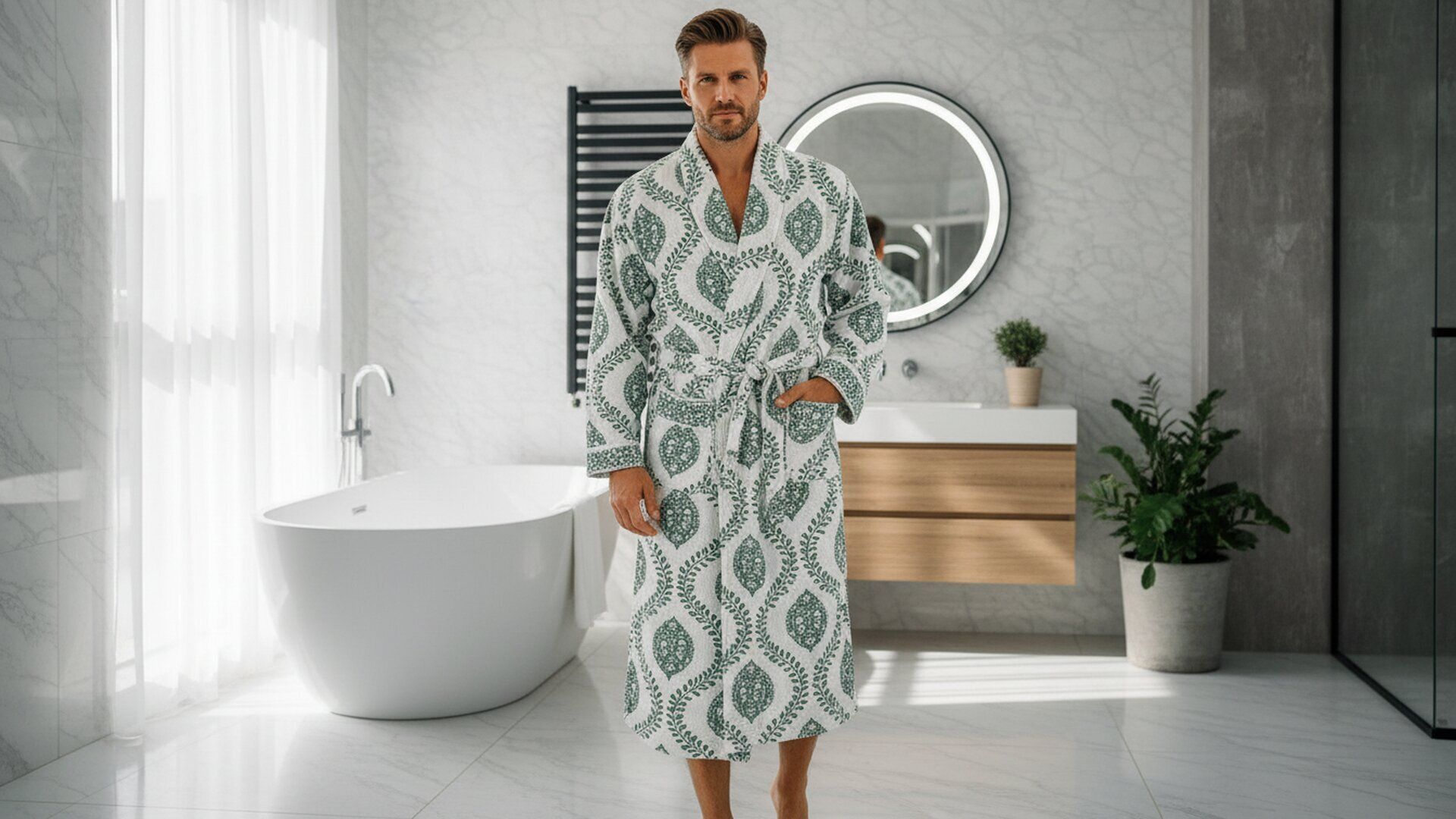 jinaya's Green- Whit e Floral Free Size Bath Robe-picture-14