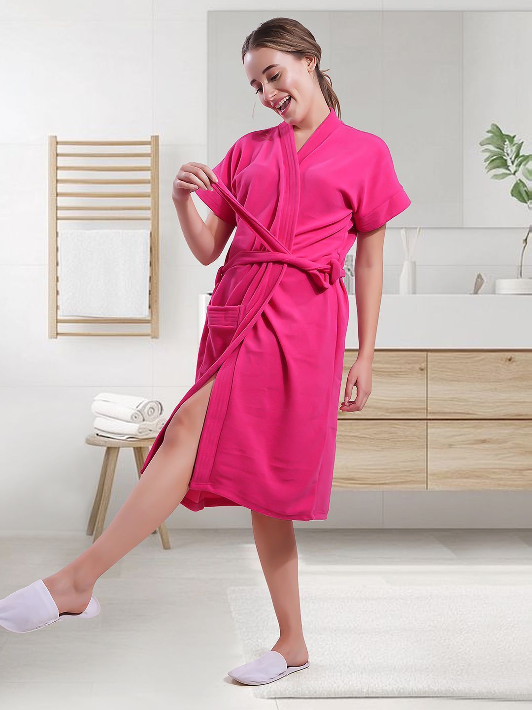 lacylook Pink Free Size Bath Robe-picture-17