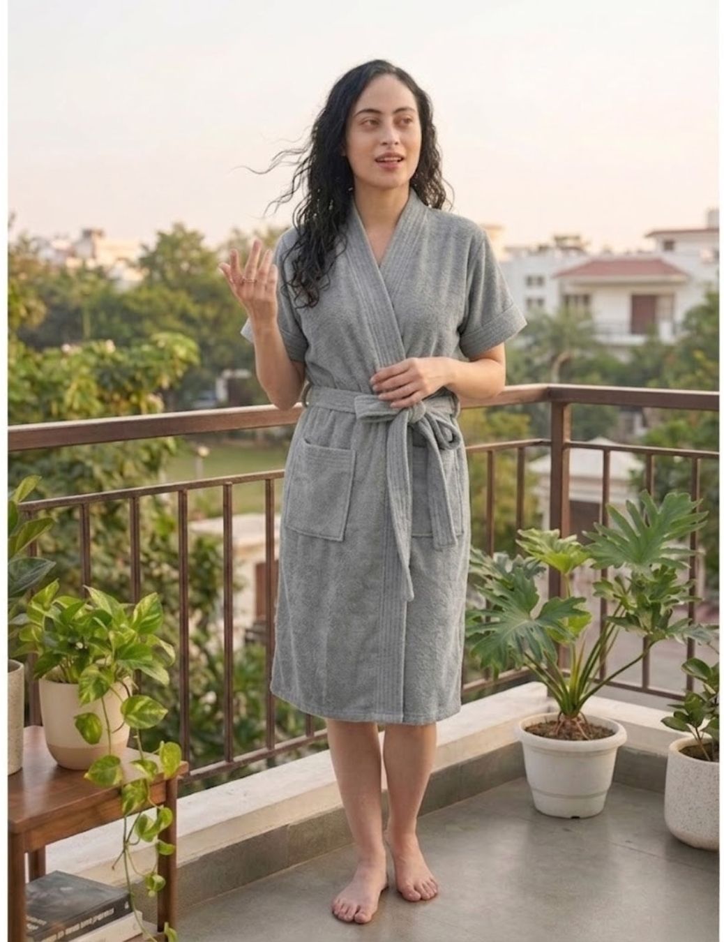 poorak Grey Free Size Bath Robe-picture-1