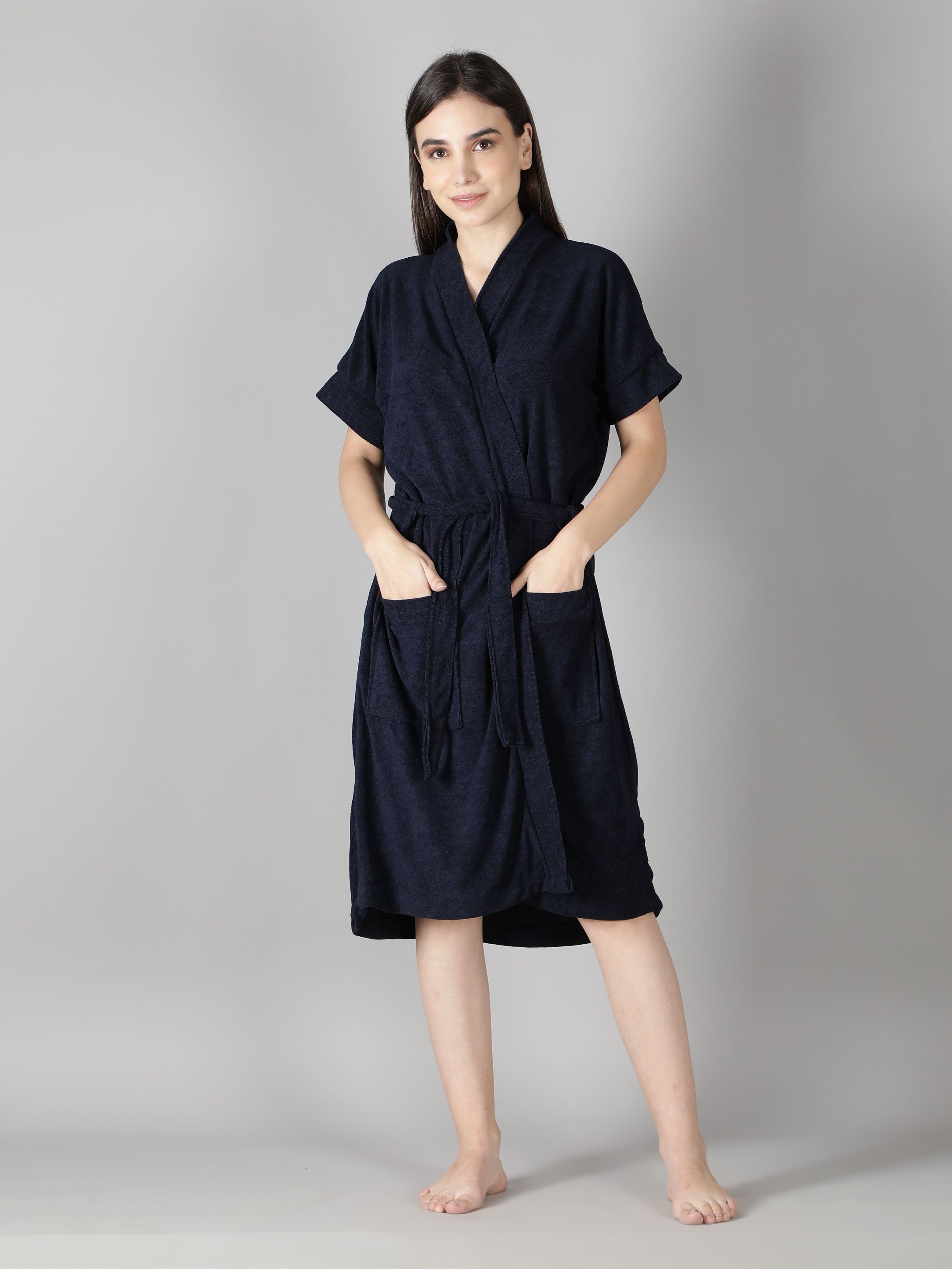 Navy Blue Free Size Bath Robe-image-27