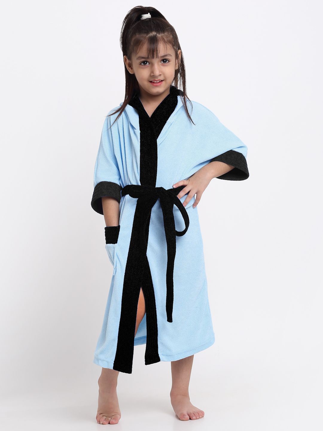 creeva Sky Blue & Black Small Bath Robe-picture-15