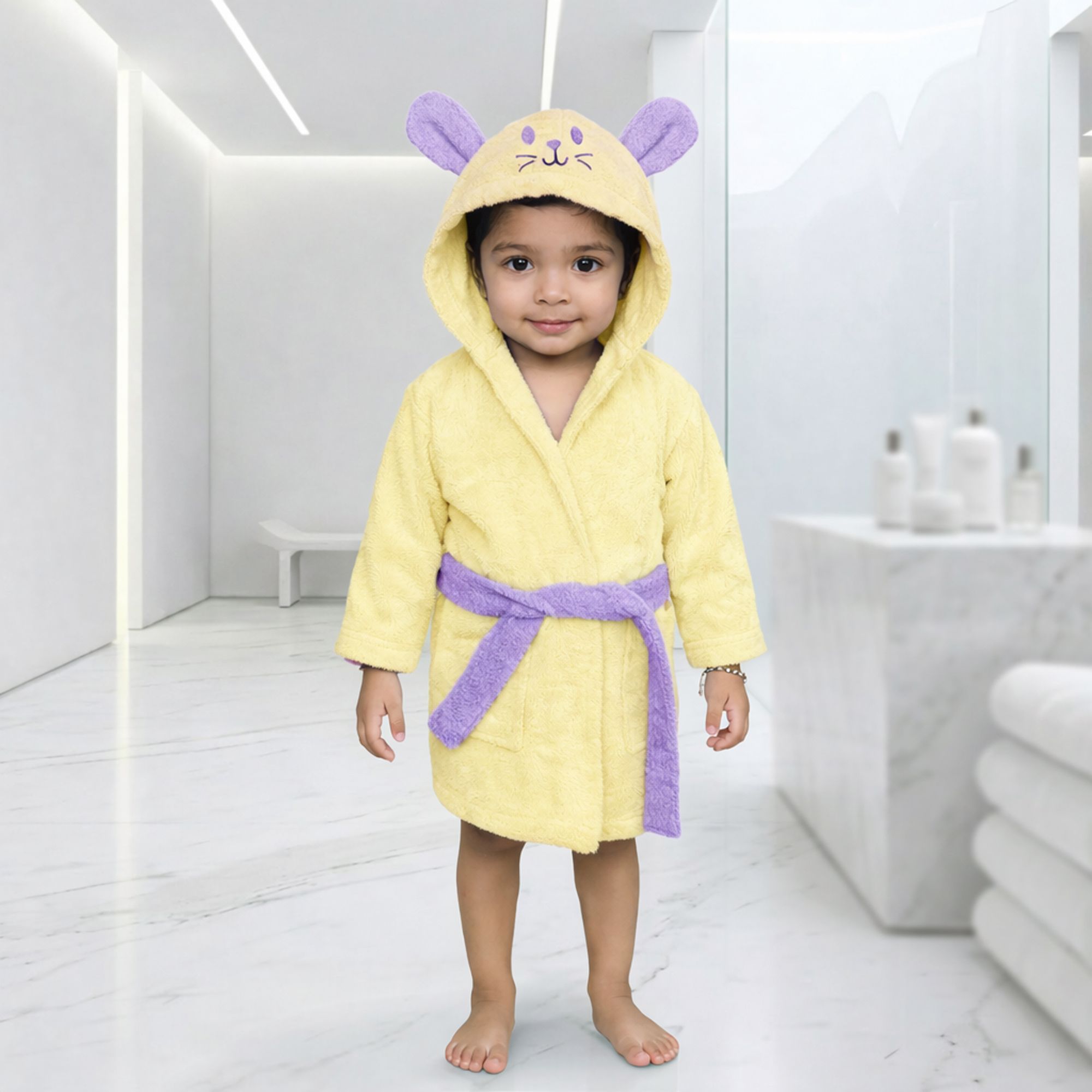 mumma's touch Yellow Medium Bath Robe-picture-26