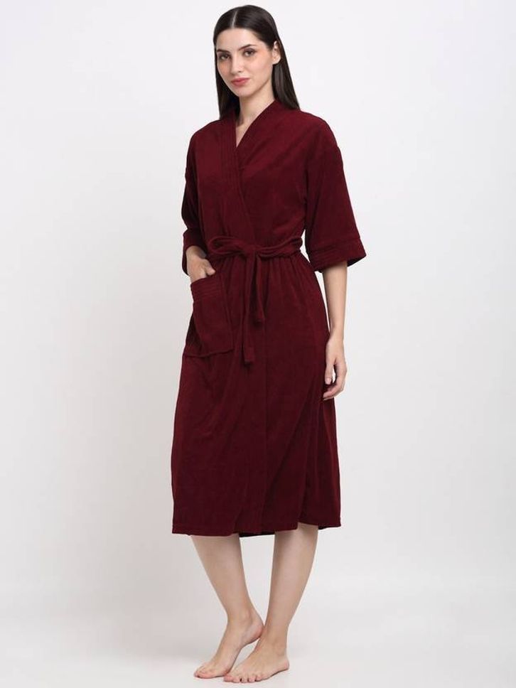 elevanto Maroon Free Size Bath Robe-picture-35