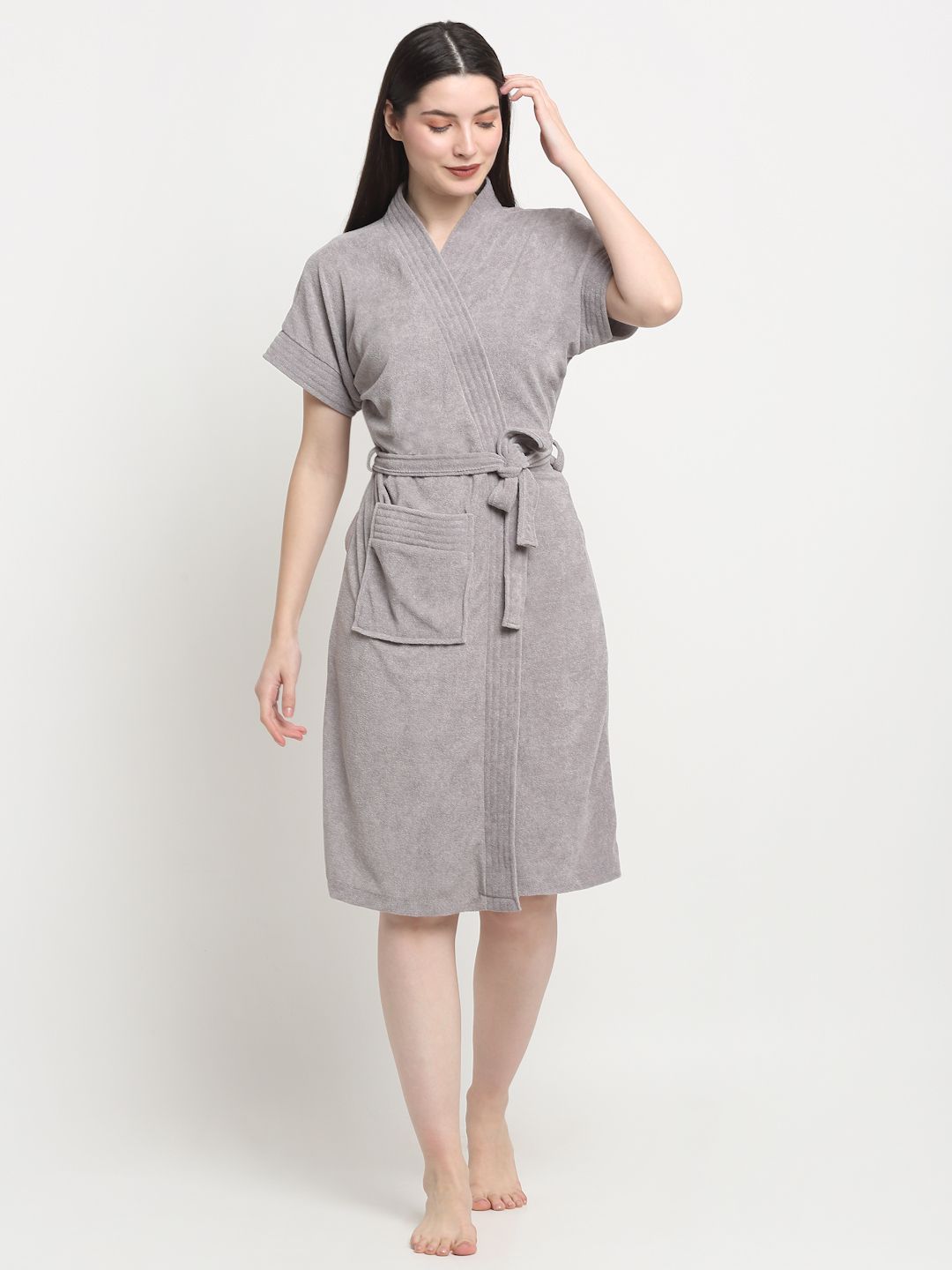 creeva Grey Free Size Bath Robe-picture-12