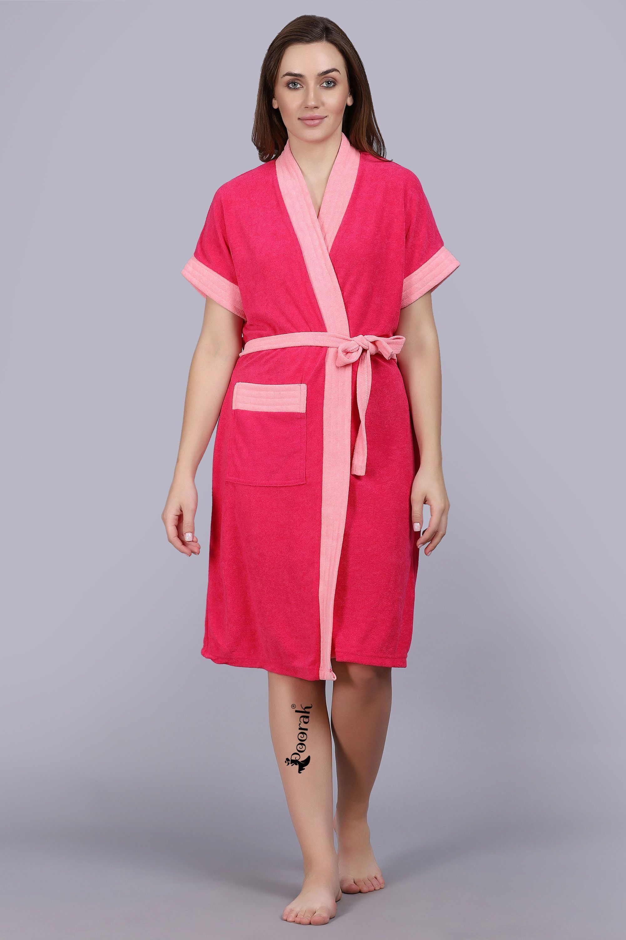 poorak Baby Pink Rani Free Size Bath Robe-picture-22