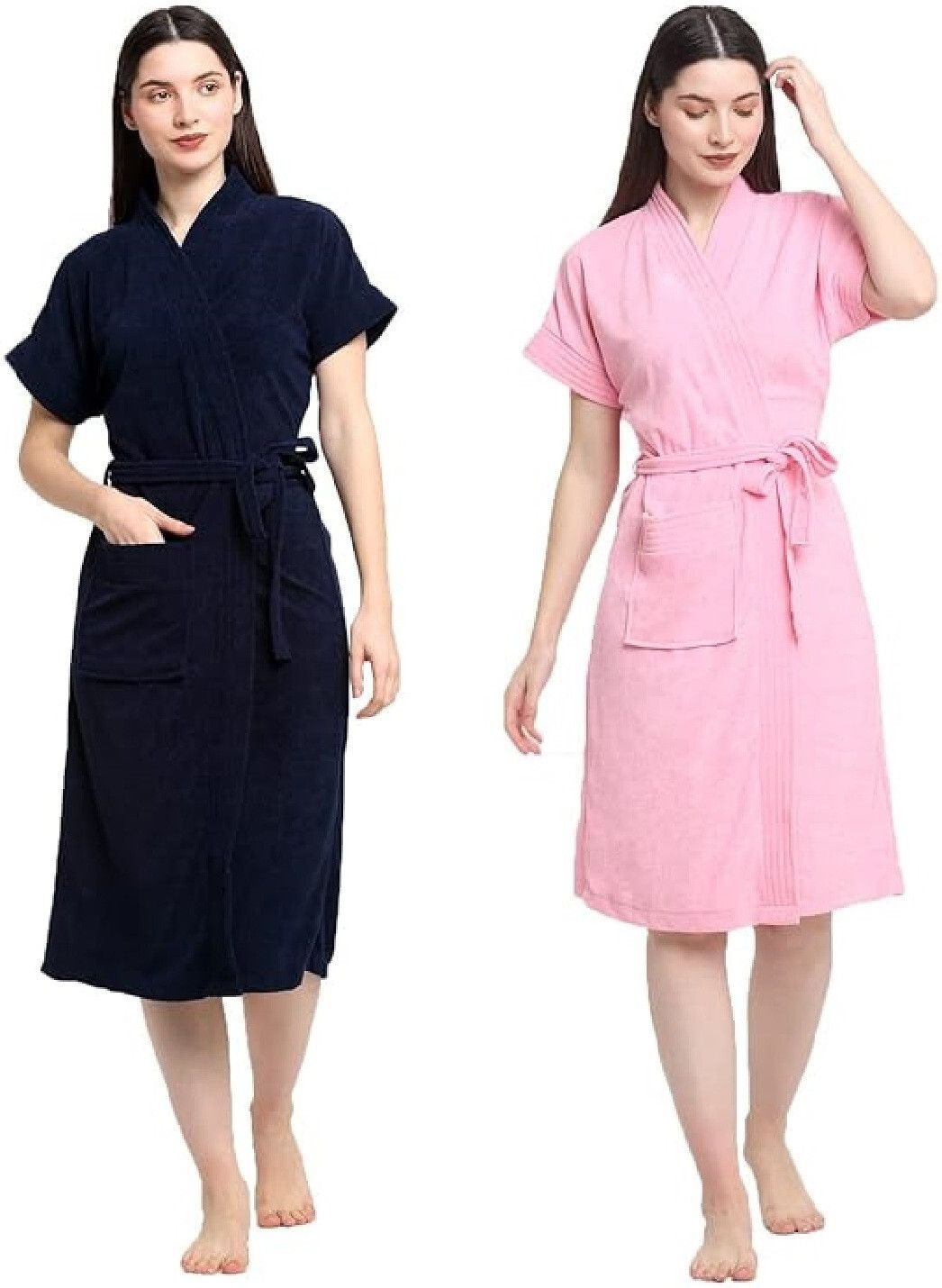 Navy Blue, Pink Free Size Bath Robe-image-30