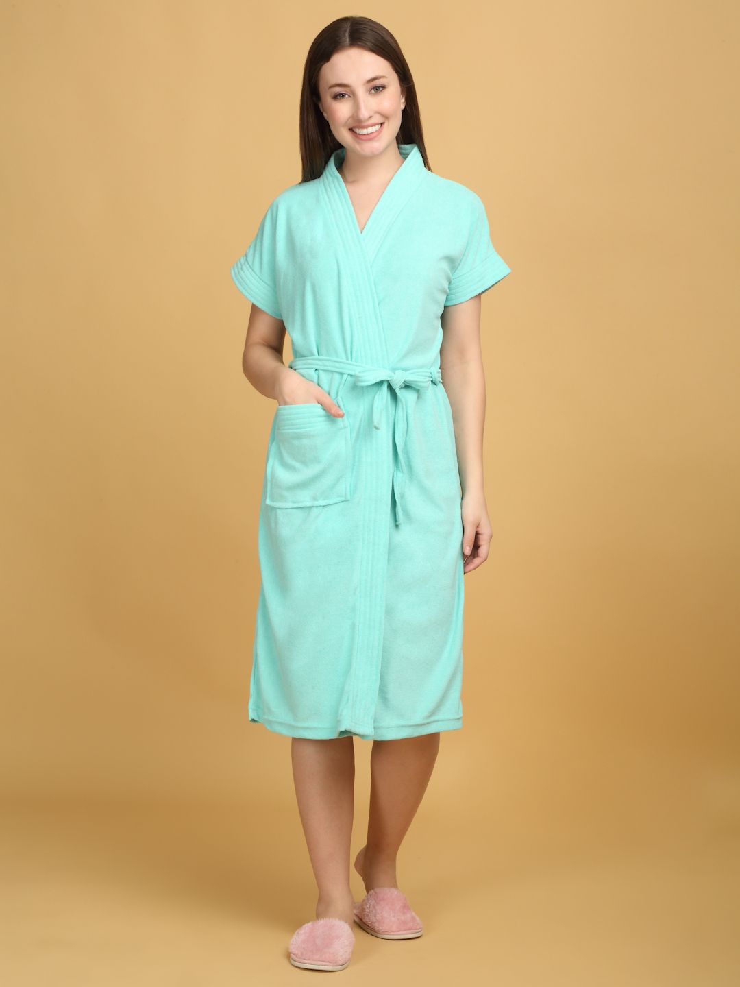creeva Ocean Blue Free Size Bath Robe-picture-21