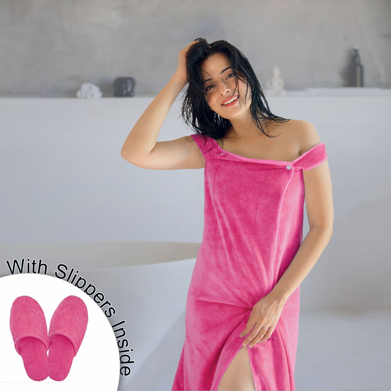 sassoon Pink Free Size Bath Robe-picture-45
