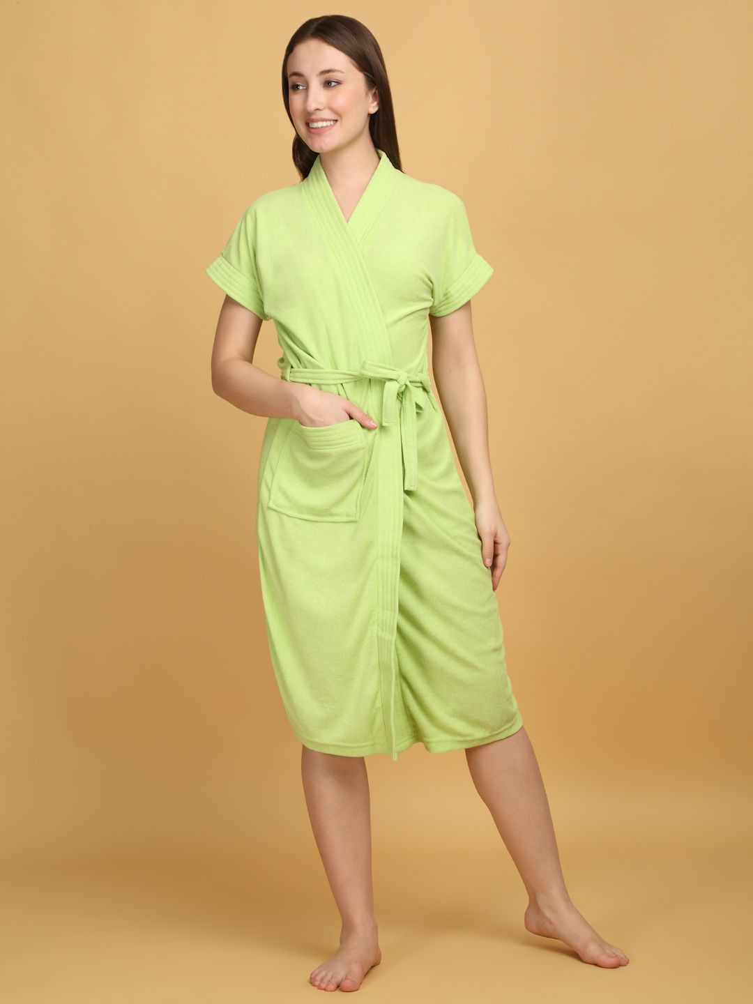creeva Parrot Green Free Size Bath Robe-picture-14