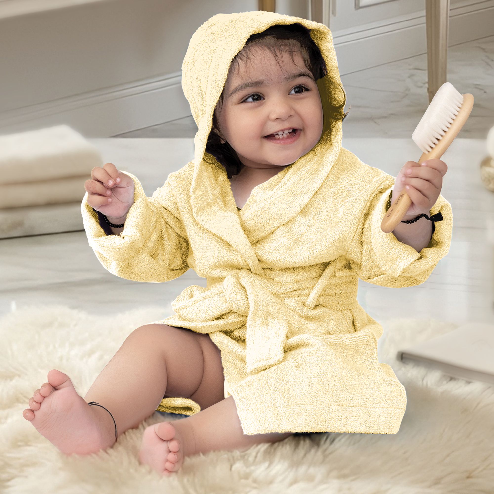 mumma's touch Yellow Medium Bath Robe-picture-21