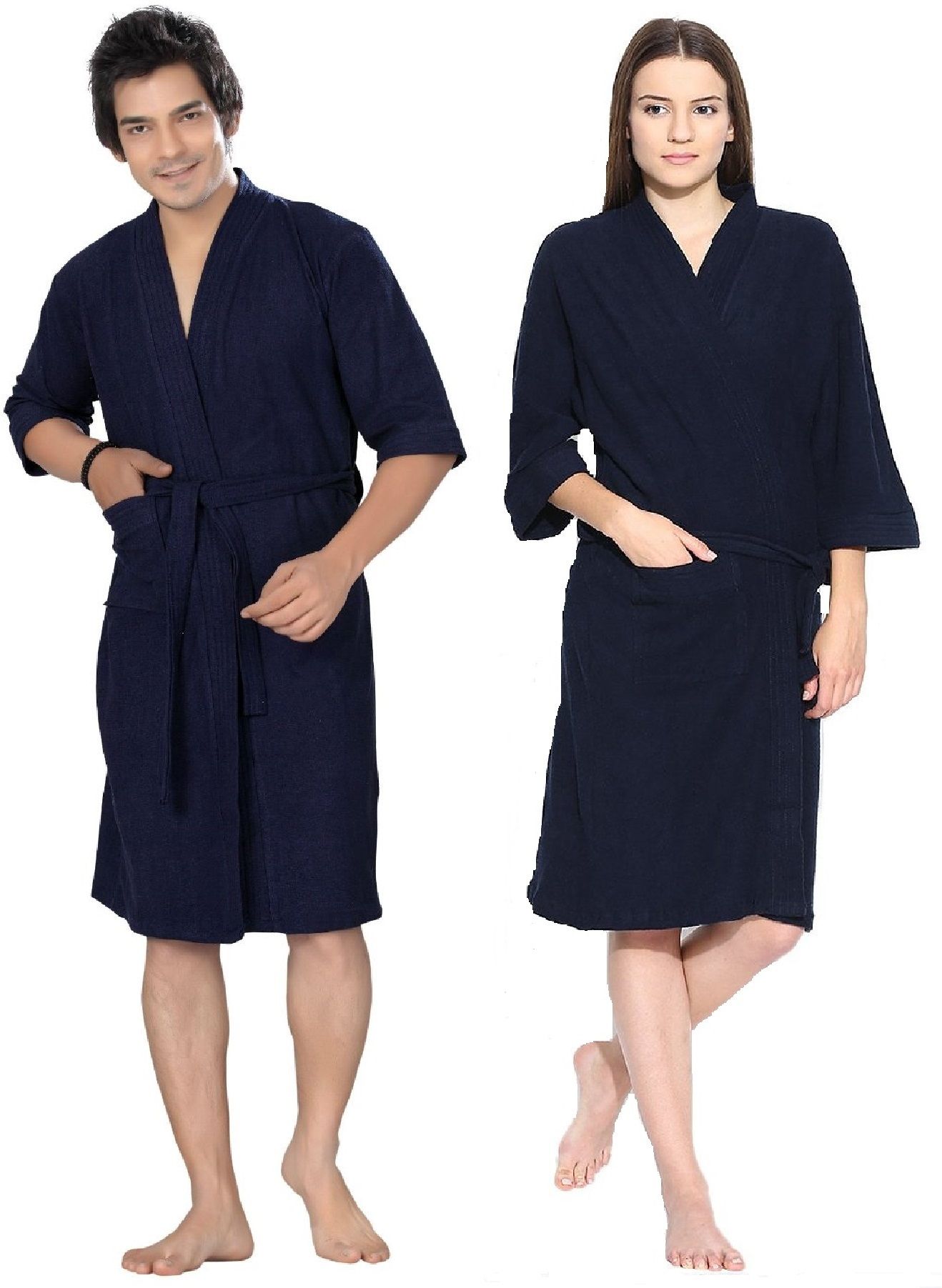 feelblue Navy Blue Free Size Bath Robe-picture-23
