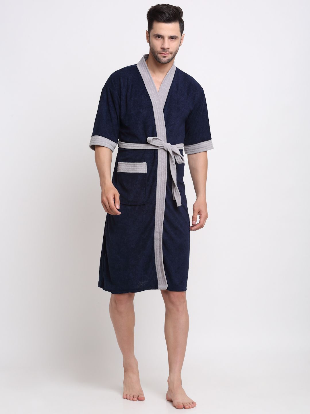 Navy & Grey Free Size Bath Robe