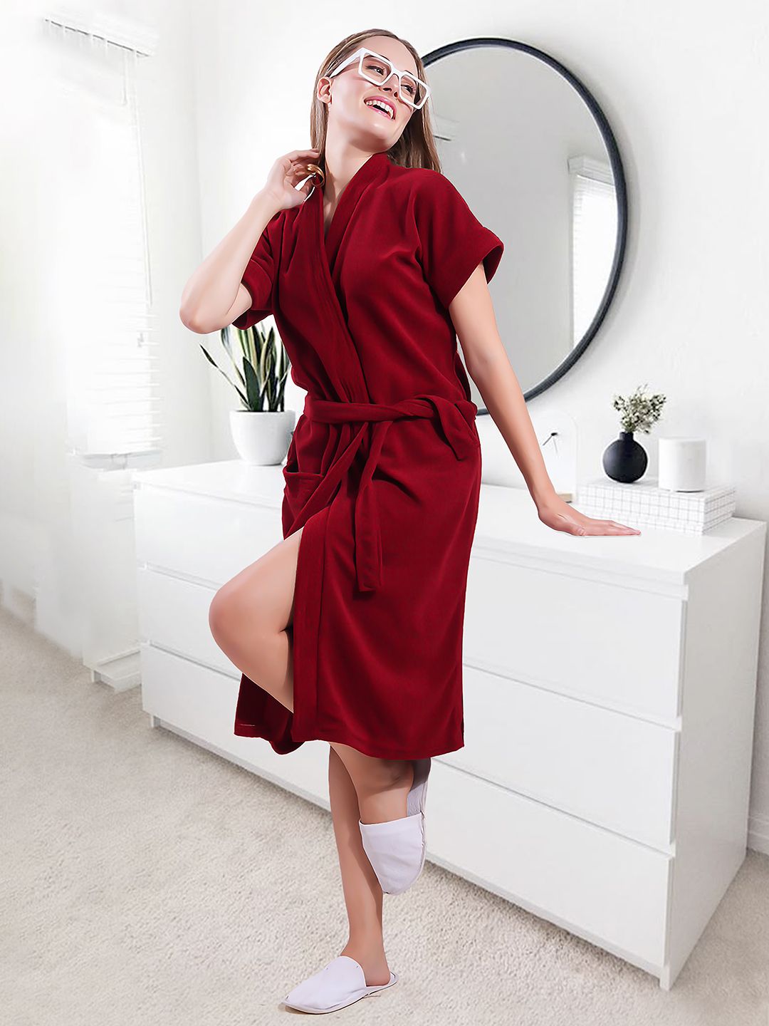 Maroon Free Size Bath Robe-image-34