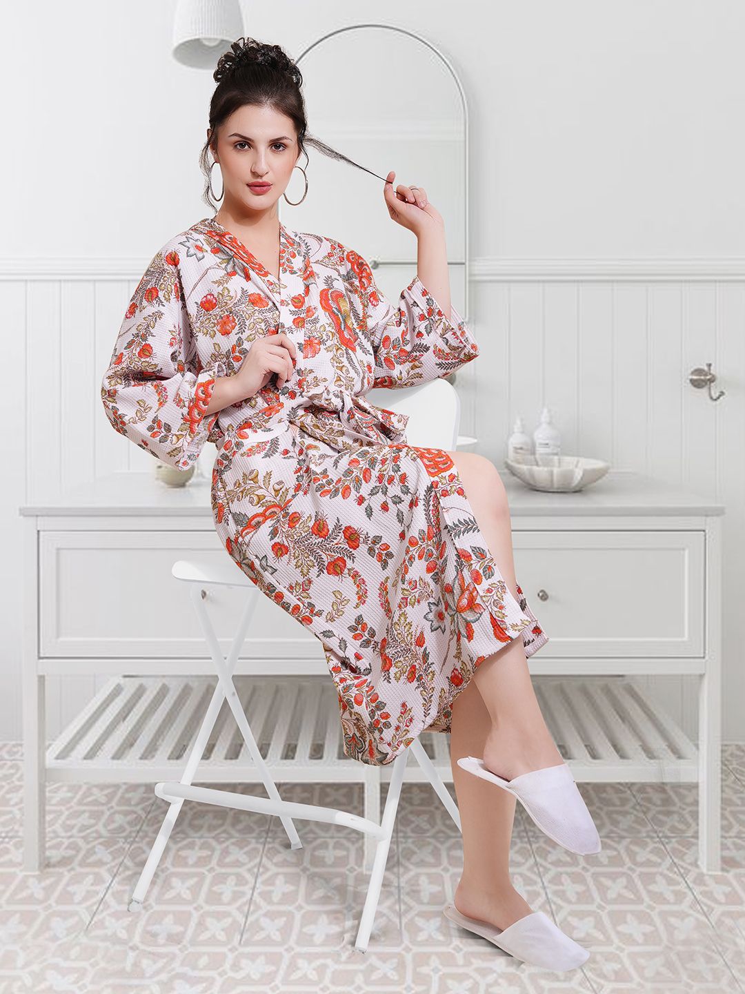 White Free Size Bath Robe-image-7
