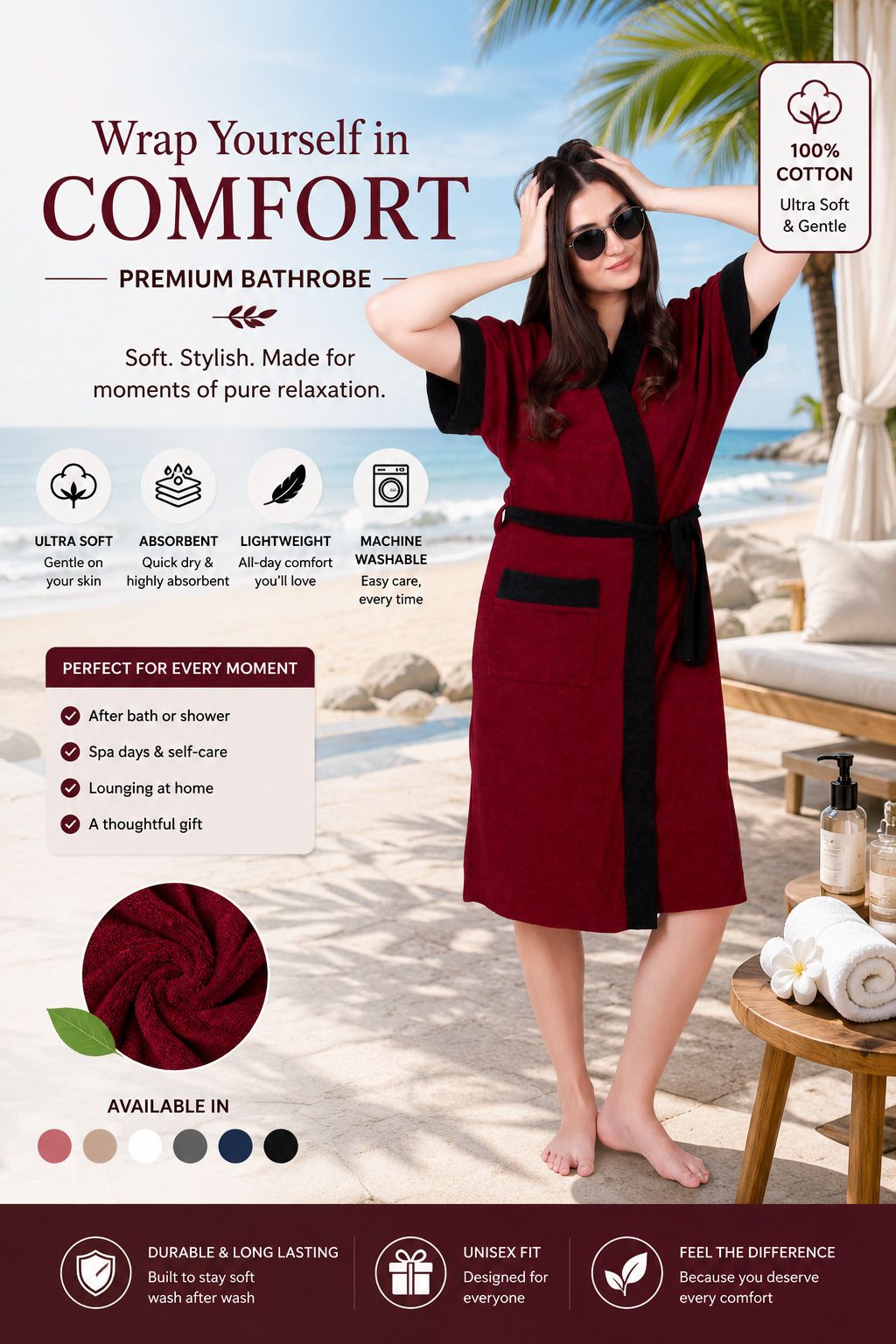 jmjw & sons Maroon Black Medium Bath Robe-picture-12